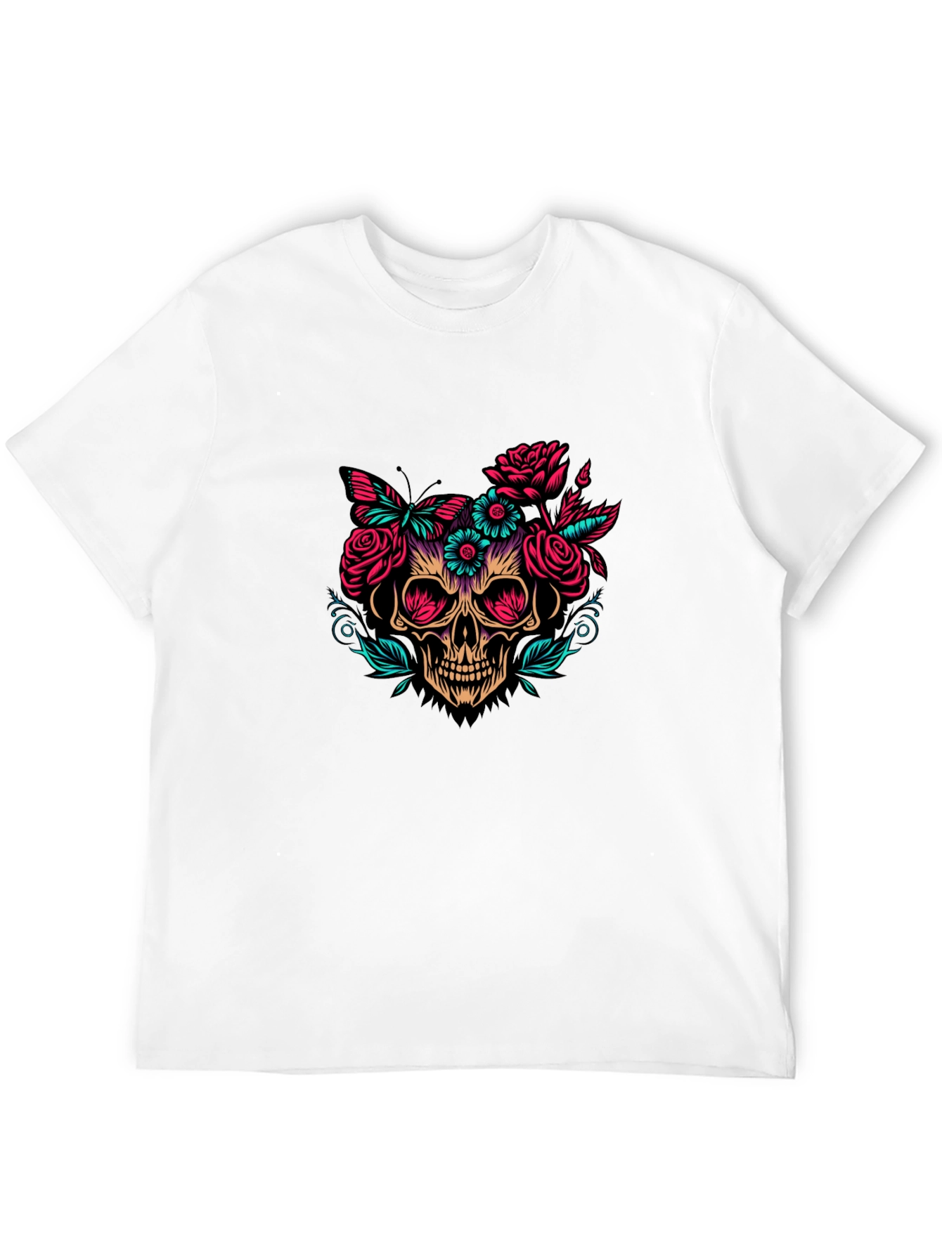 Floral Skull Graphic Tee - Black T-Shirt