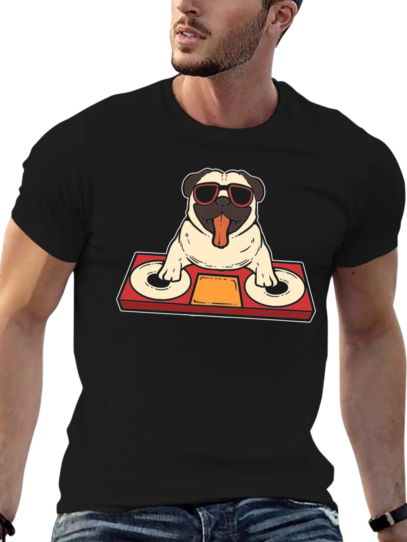 DJ Pug Graphic T-Shirt - Black