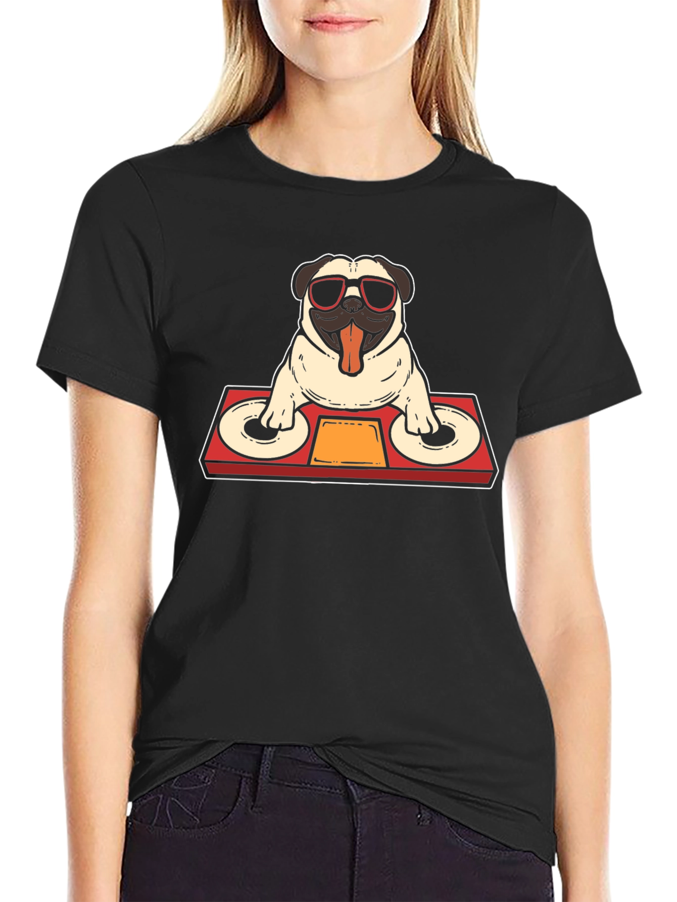 DJ Pug Graphic T-Shirt - Black