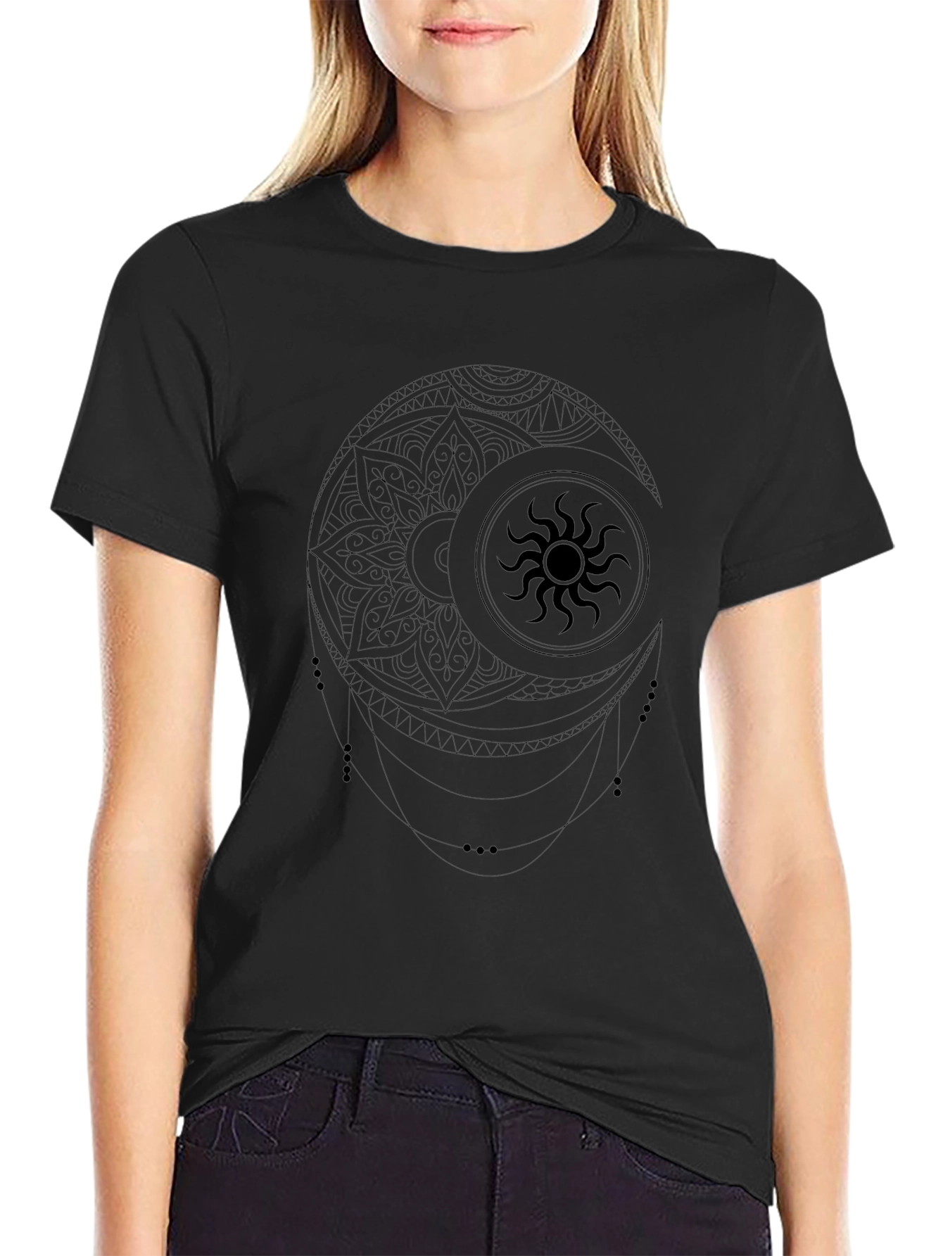 Celestial Sun & Moon Mandala Graphic T-Shirt