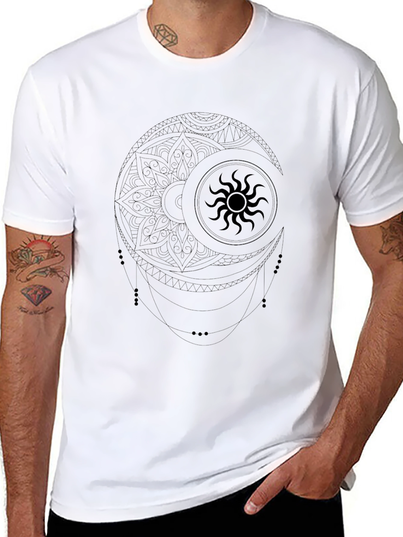 Celestial Sun & Moon Mandala Graphic T-Shirt