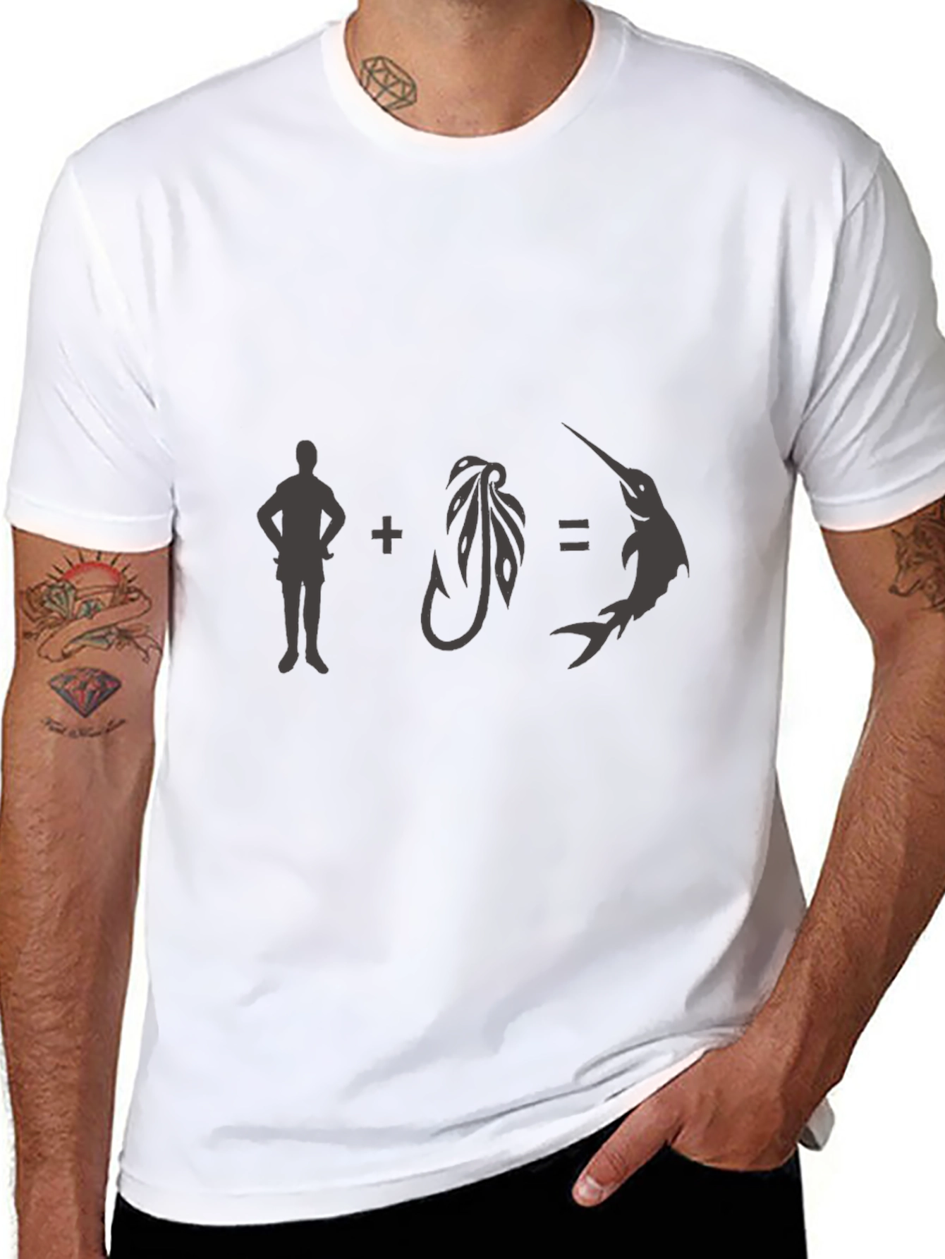 Fisherman + Hook = Marlin Black Graphic Tee
