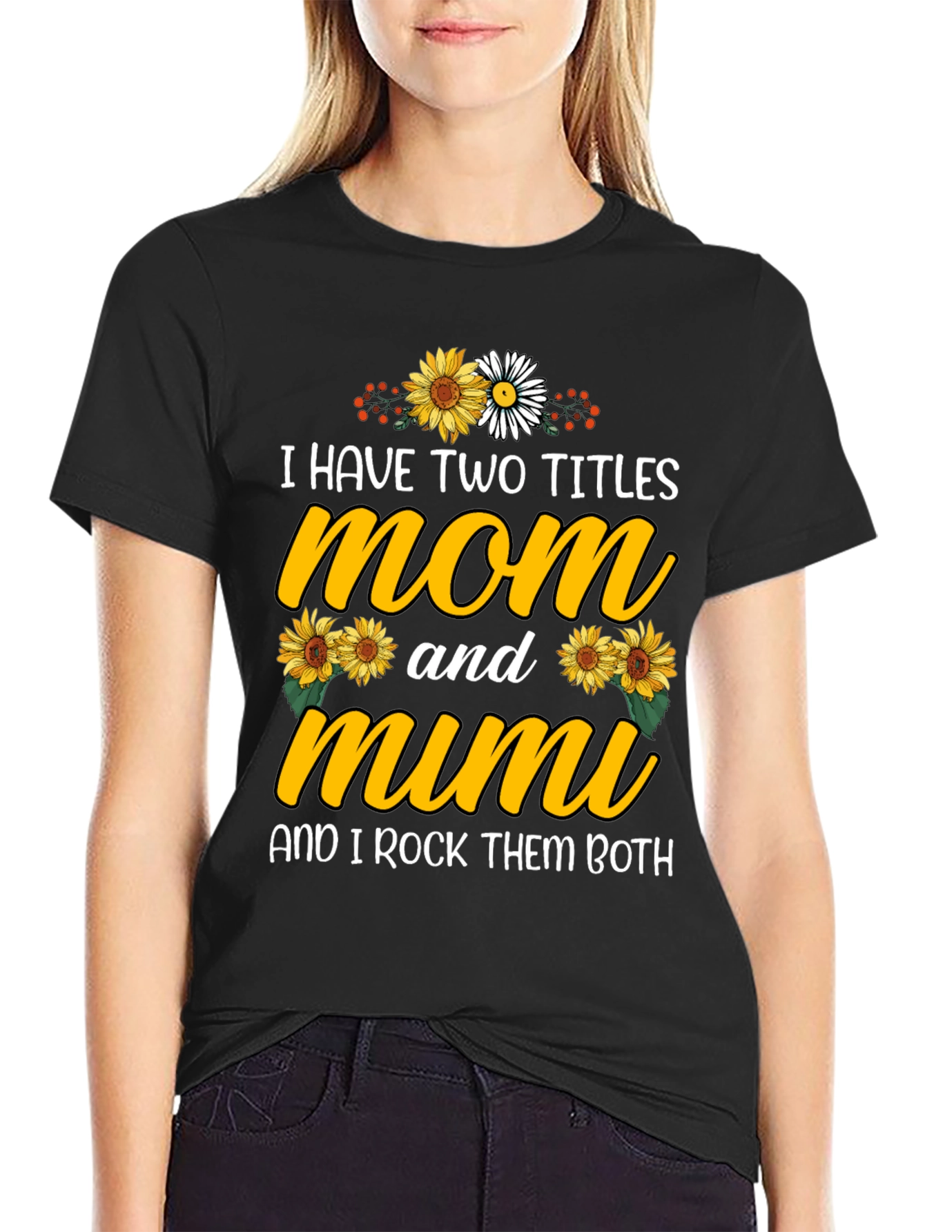 Mom and Mimi T-Shirt With Sunflower Design