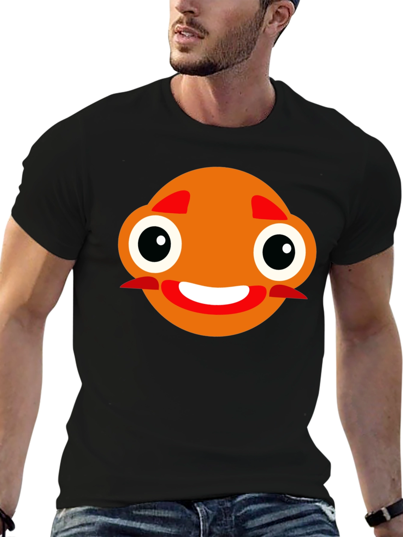 Funny Orange Face Black T-Shirt