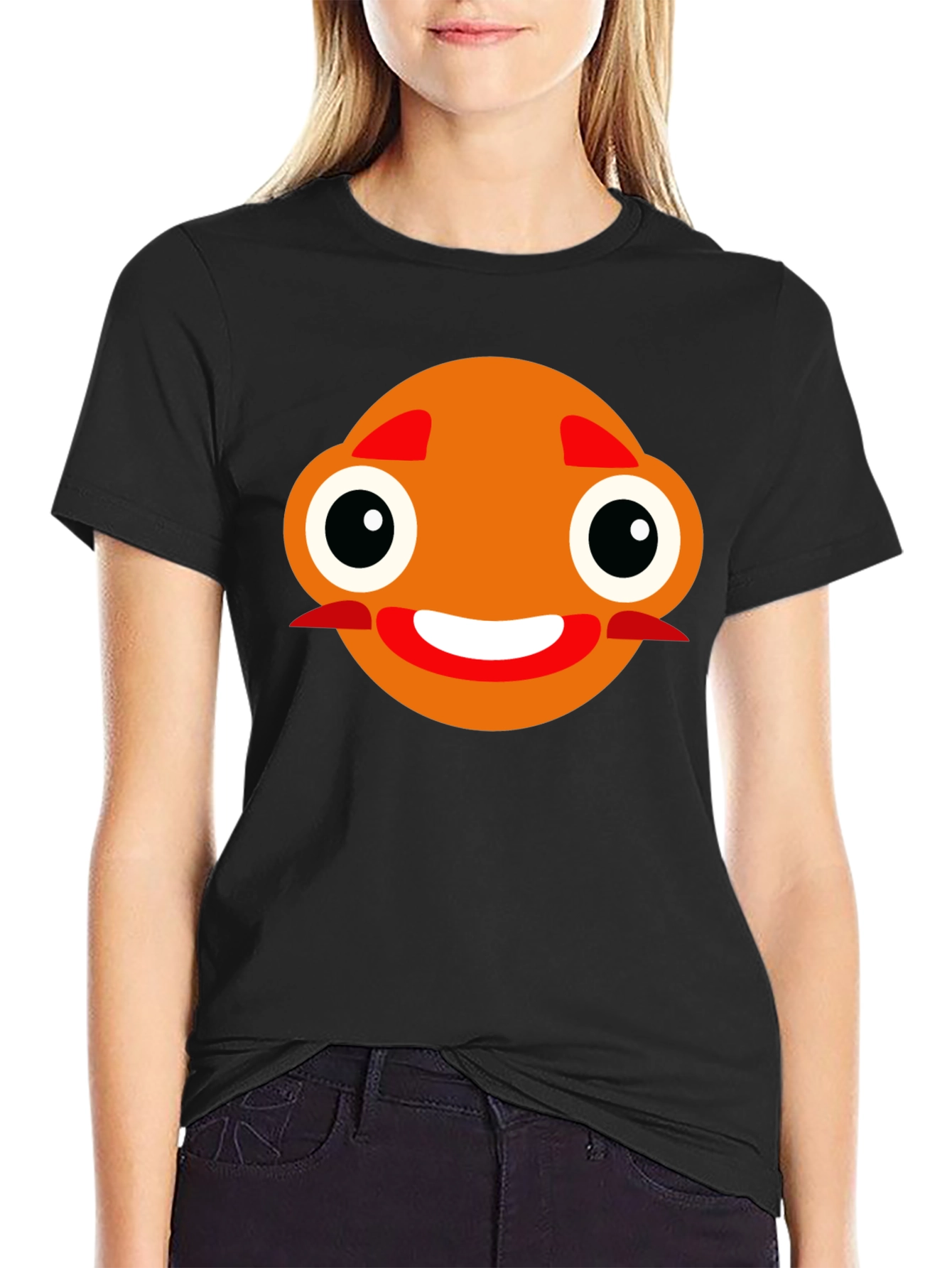Funny Orange Face Black T-Shirt