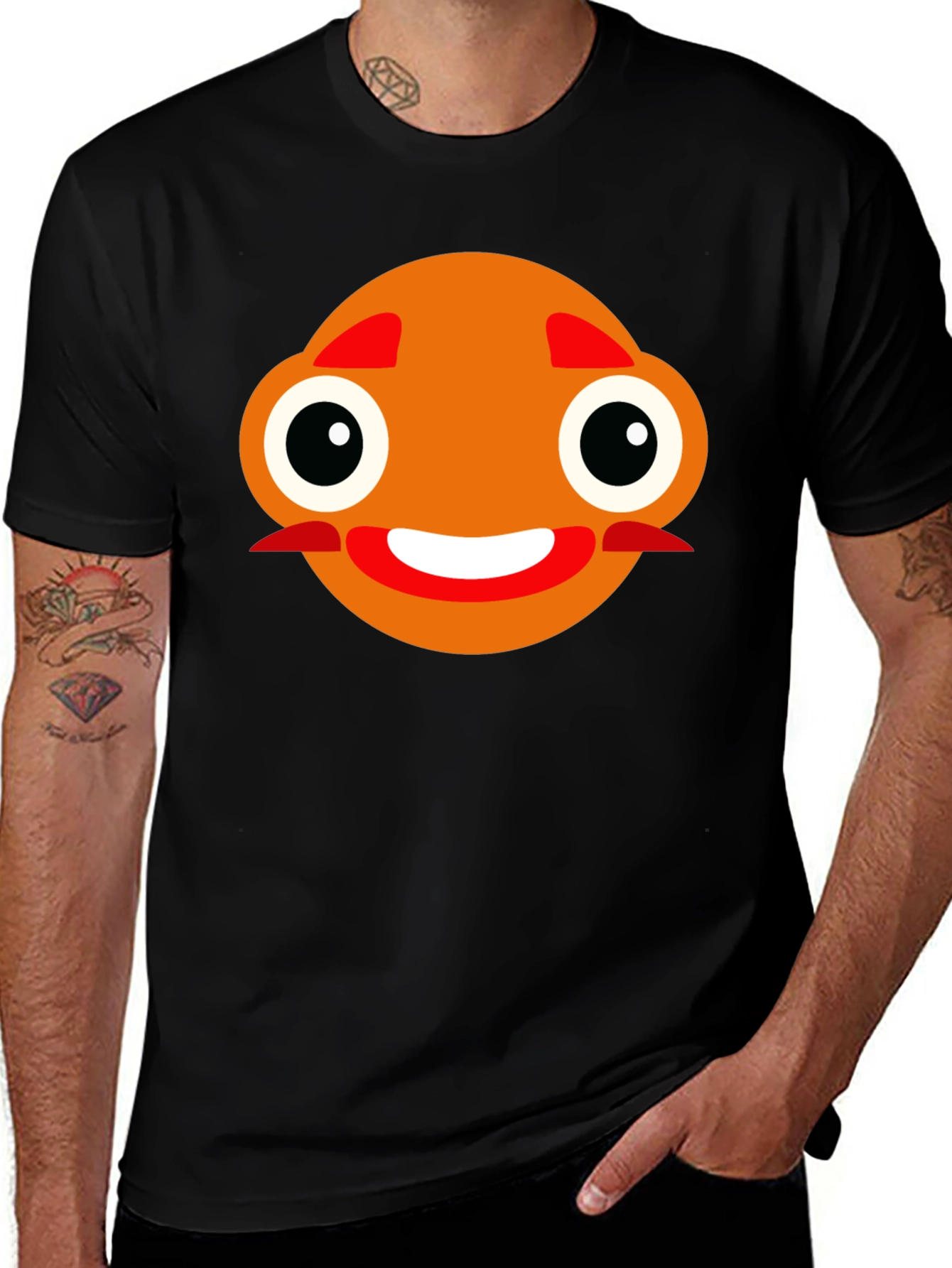 Funny Orange Face Black T-Shirt
