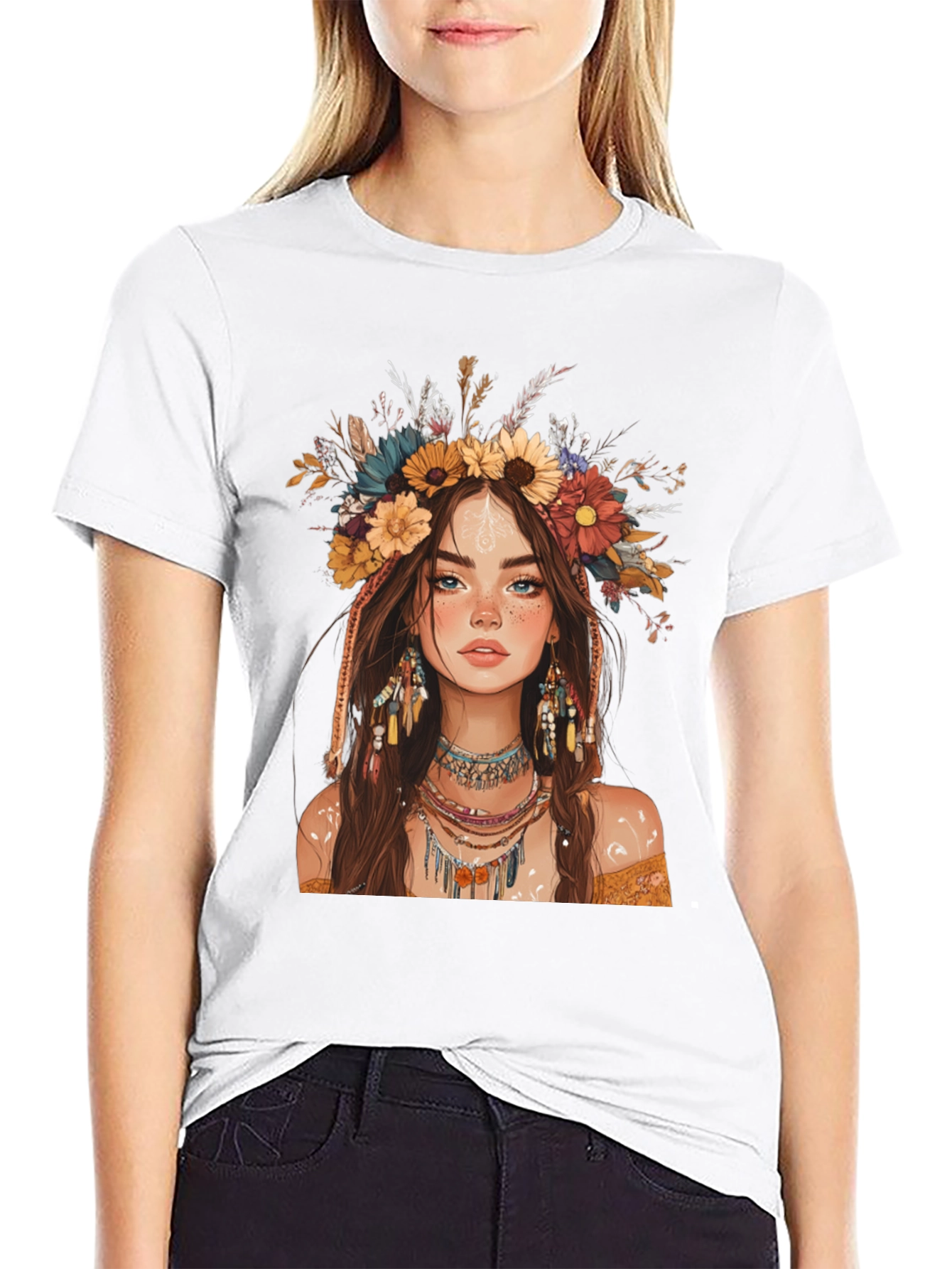 Boho Girl Graphic Tee - Stylish Printed T-Shirt