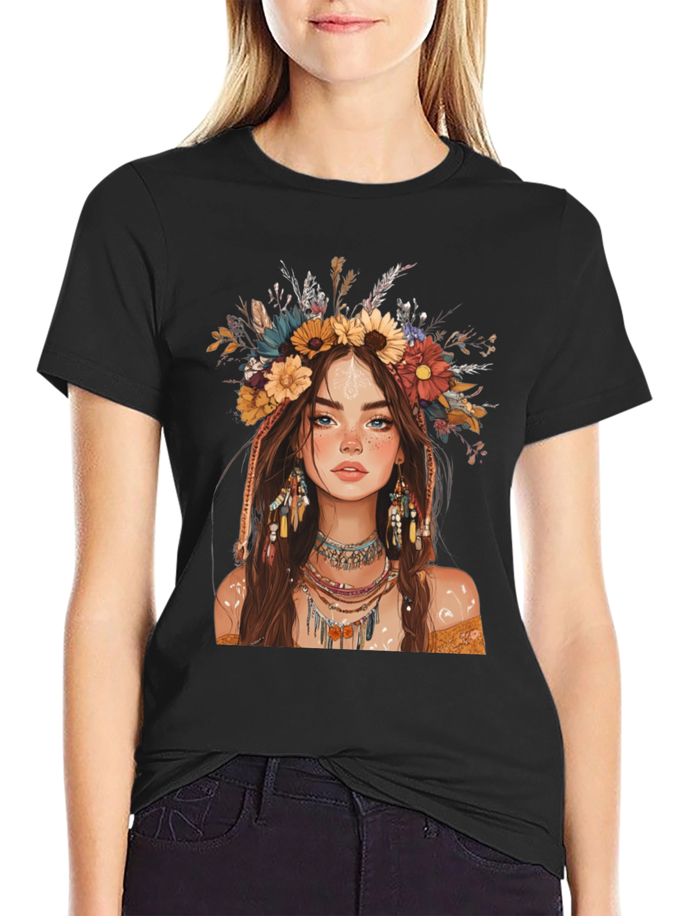Boho Girl Graphic Tee - Stylish Printed T-Shirt