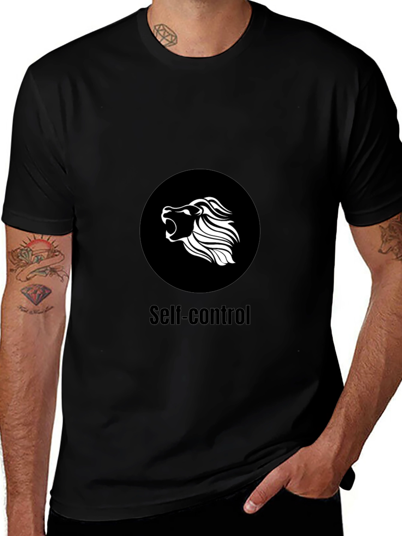 Self-Control Lion Graphic Black T-Shirt