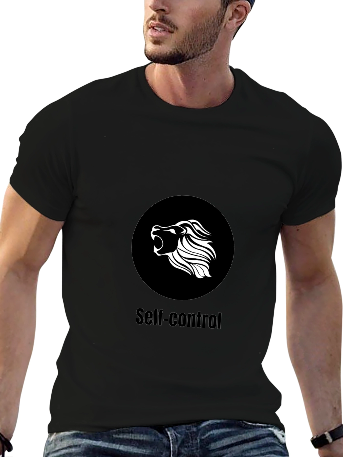 Self-Control Lion Graphic Black T-Shirt