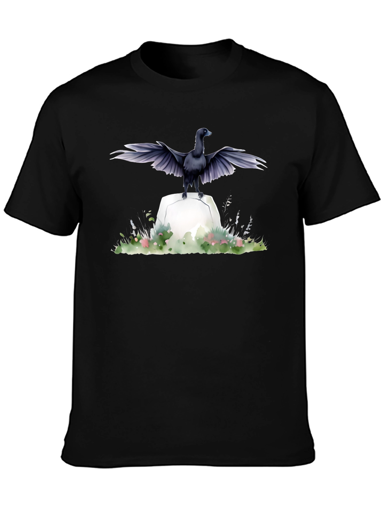 Raven on Tombstone Graphic Tee - Mens Black T-Shirt