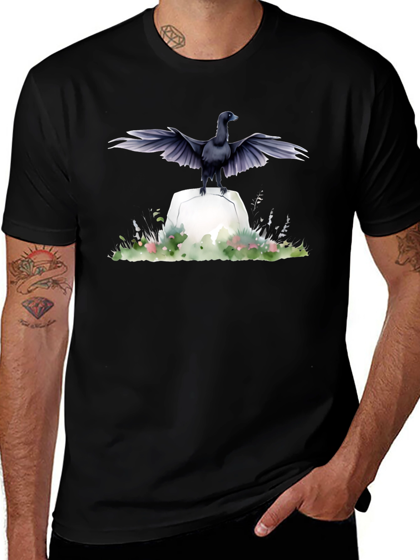 Raven on Tombstone Graphic Tee - Mens Black T-Shirt