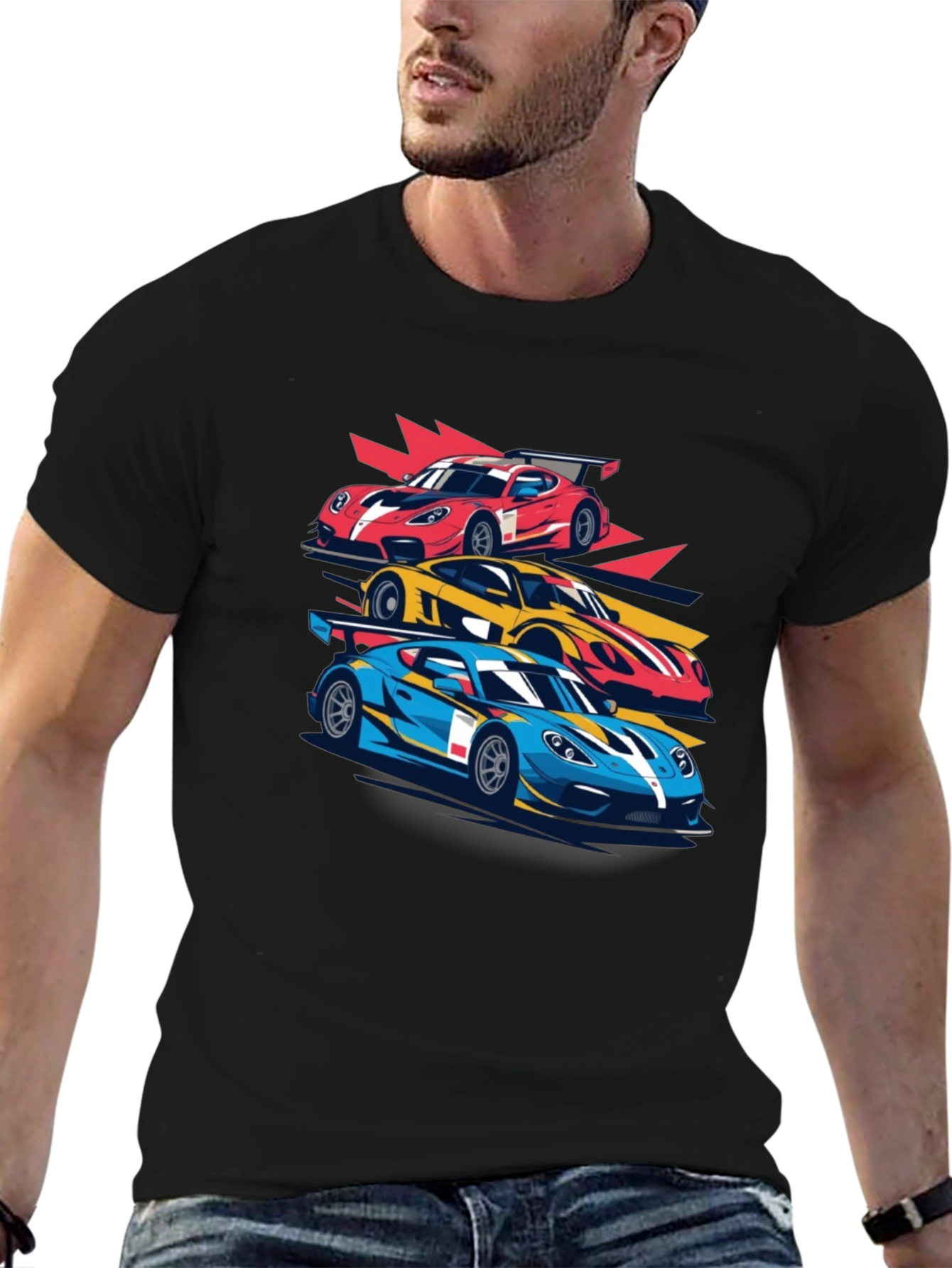 Racing Car Graphic Tee - Black Cotton T-Shirt