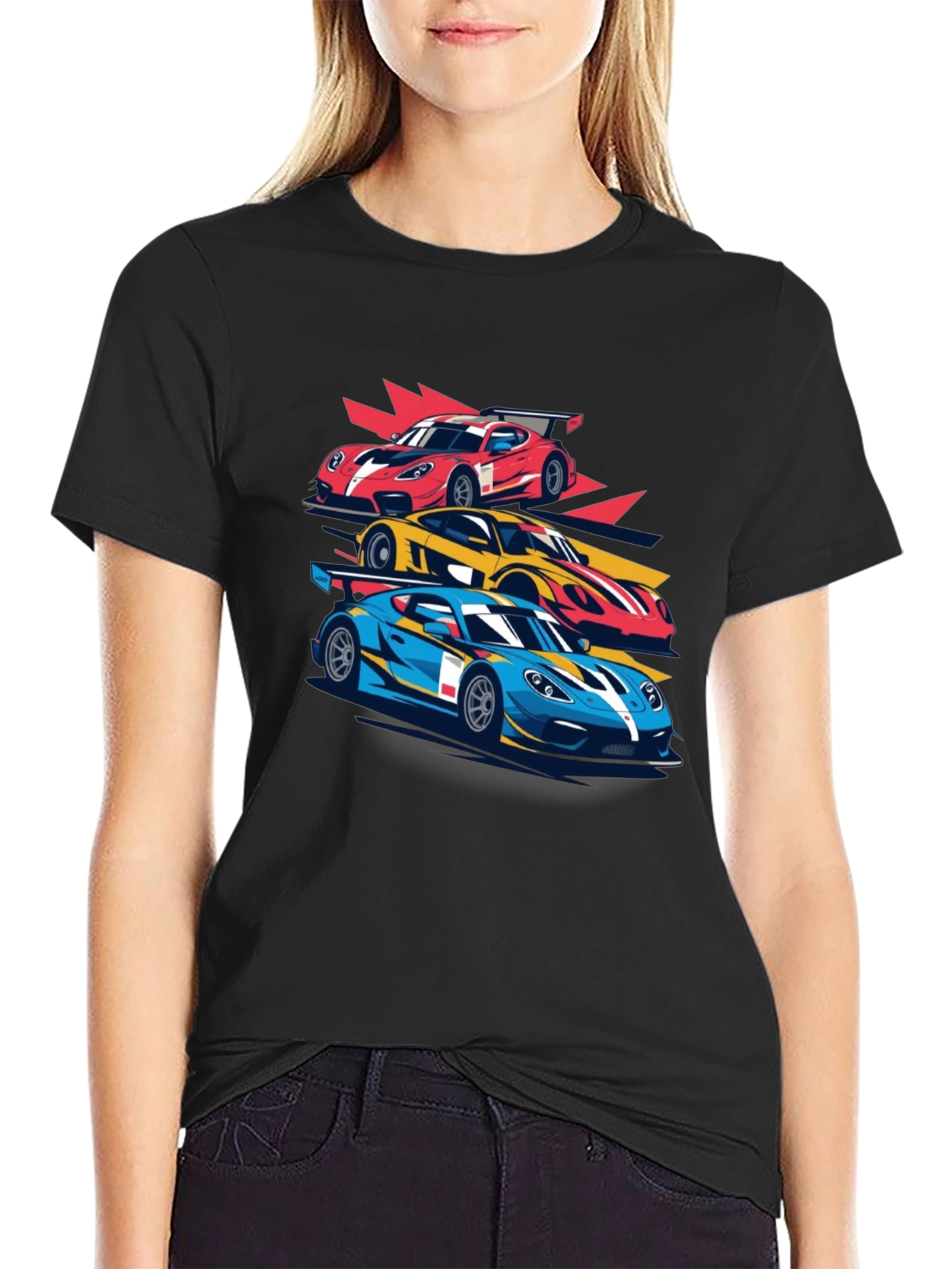 Racing Car Graphic Tee - Black Cotton T-Shirt