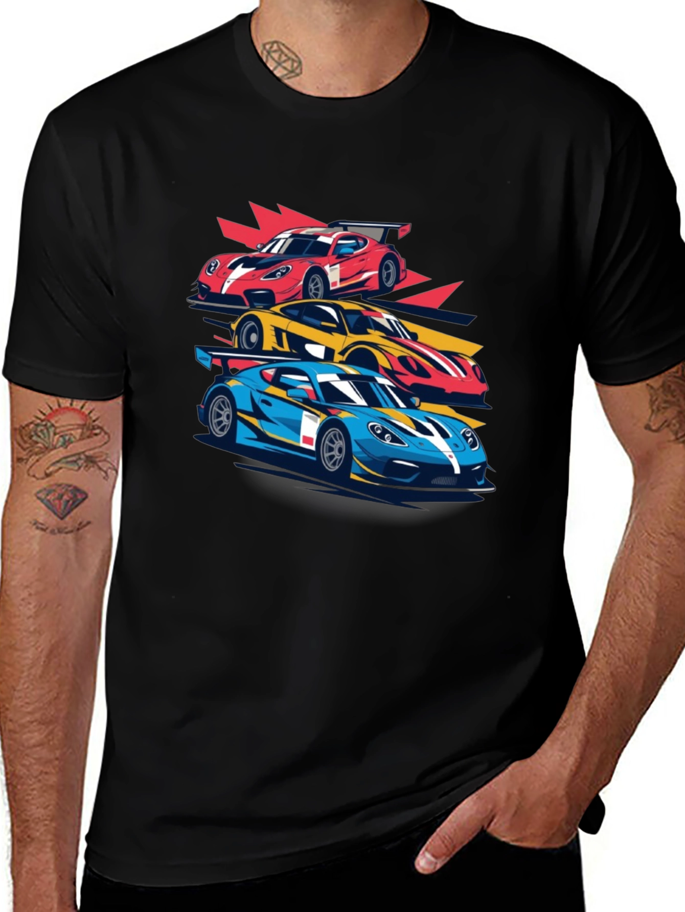 Racing Car Graphic Tee - Black Cotton T-Shirt
