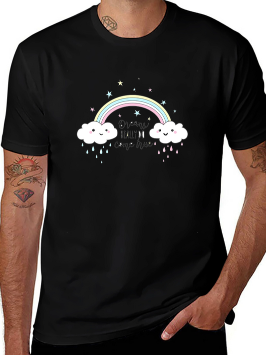 Rainbow Cloud Graphic Tee - Black Cotton T-Shirt