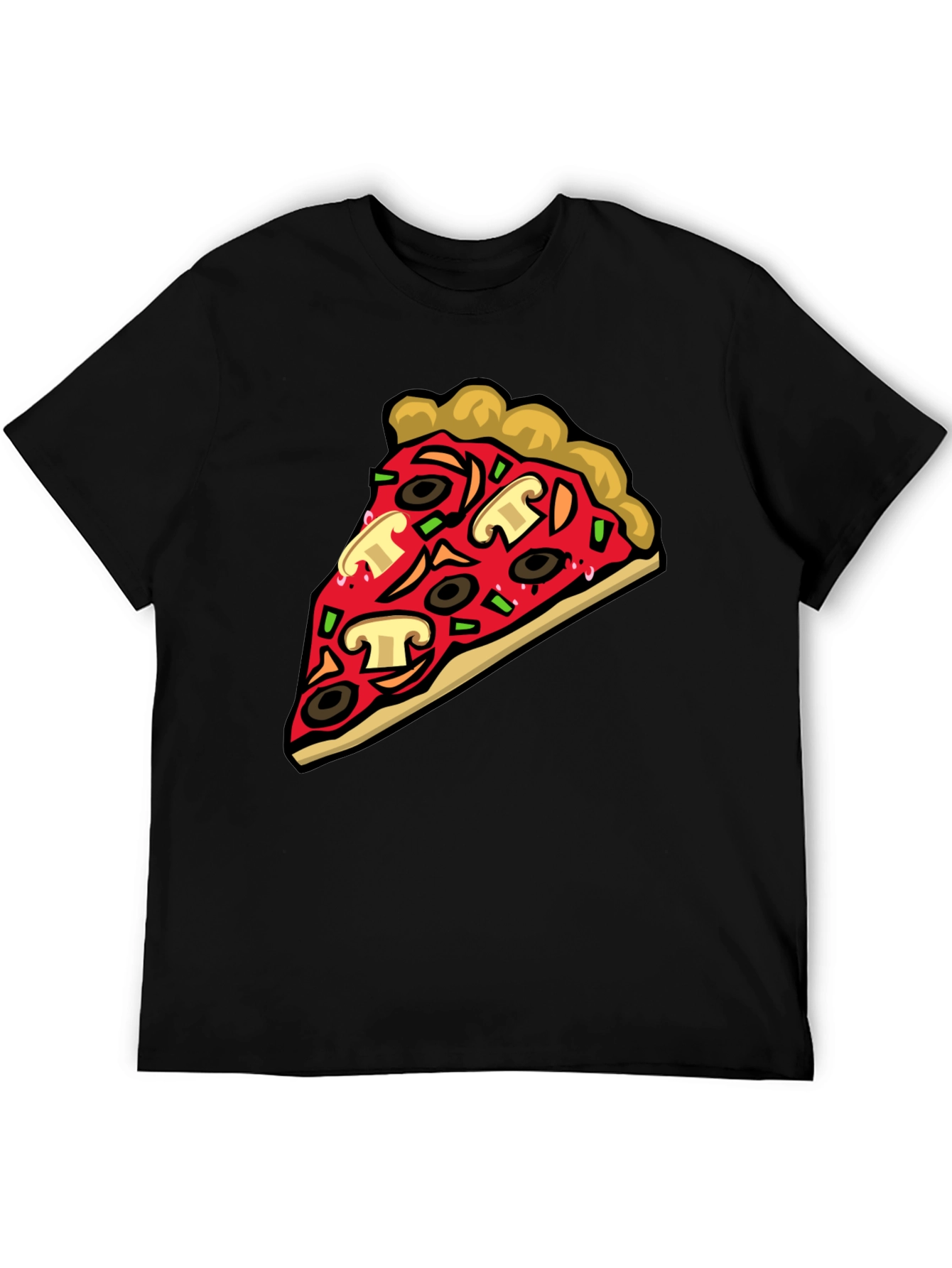 Pizza Slice Graphic Tee - Black Cotton T-Shirt