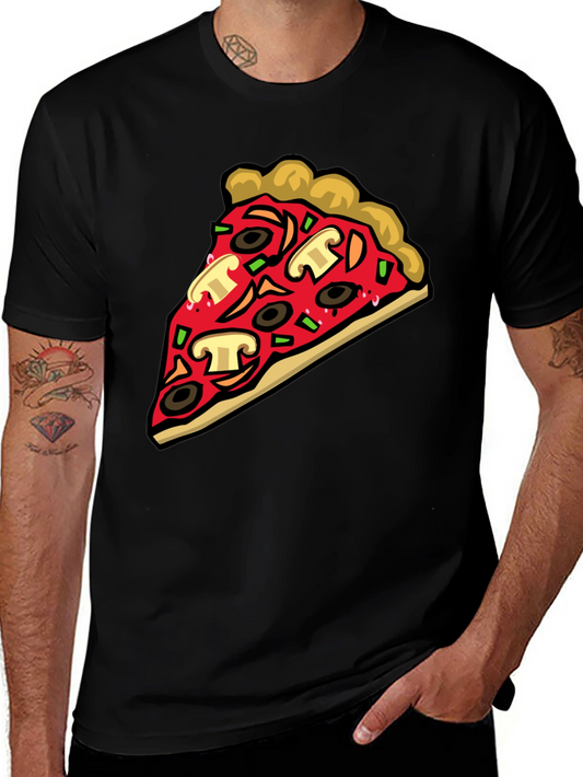 Pizza Slice Graphic Tee - Black Cotton T-Shirt