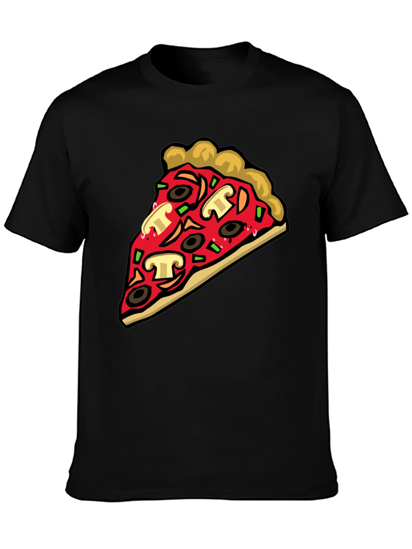 Pizza Slice Graphic Tee - Black Cotton T-Shirt