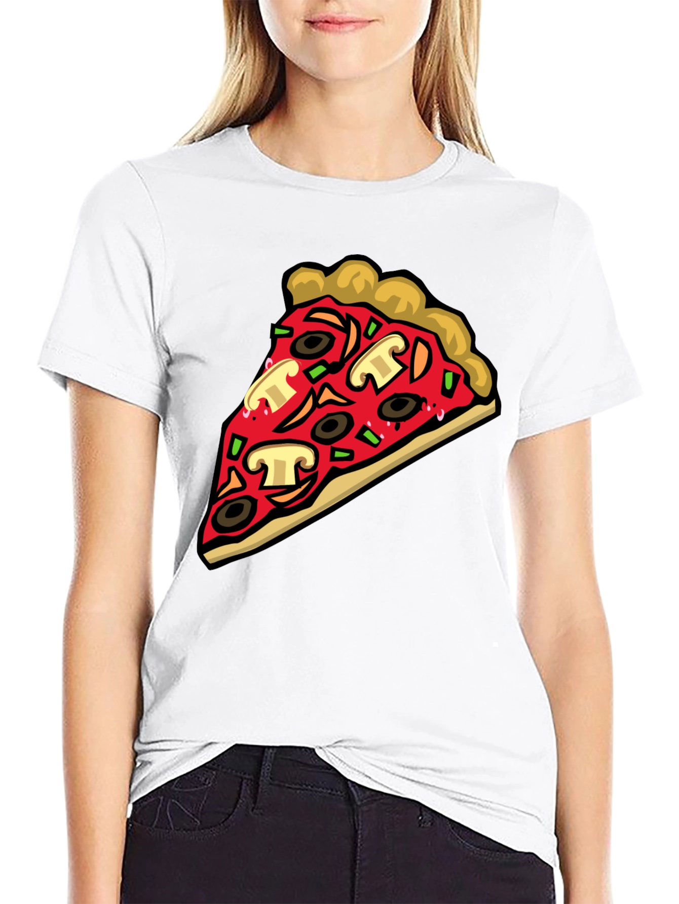 Pizza Slice Graphic Tee - Black Cotton T-Shirt