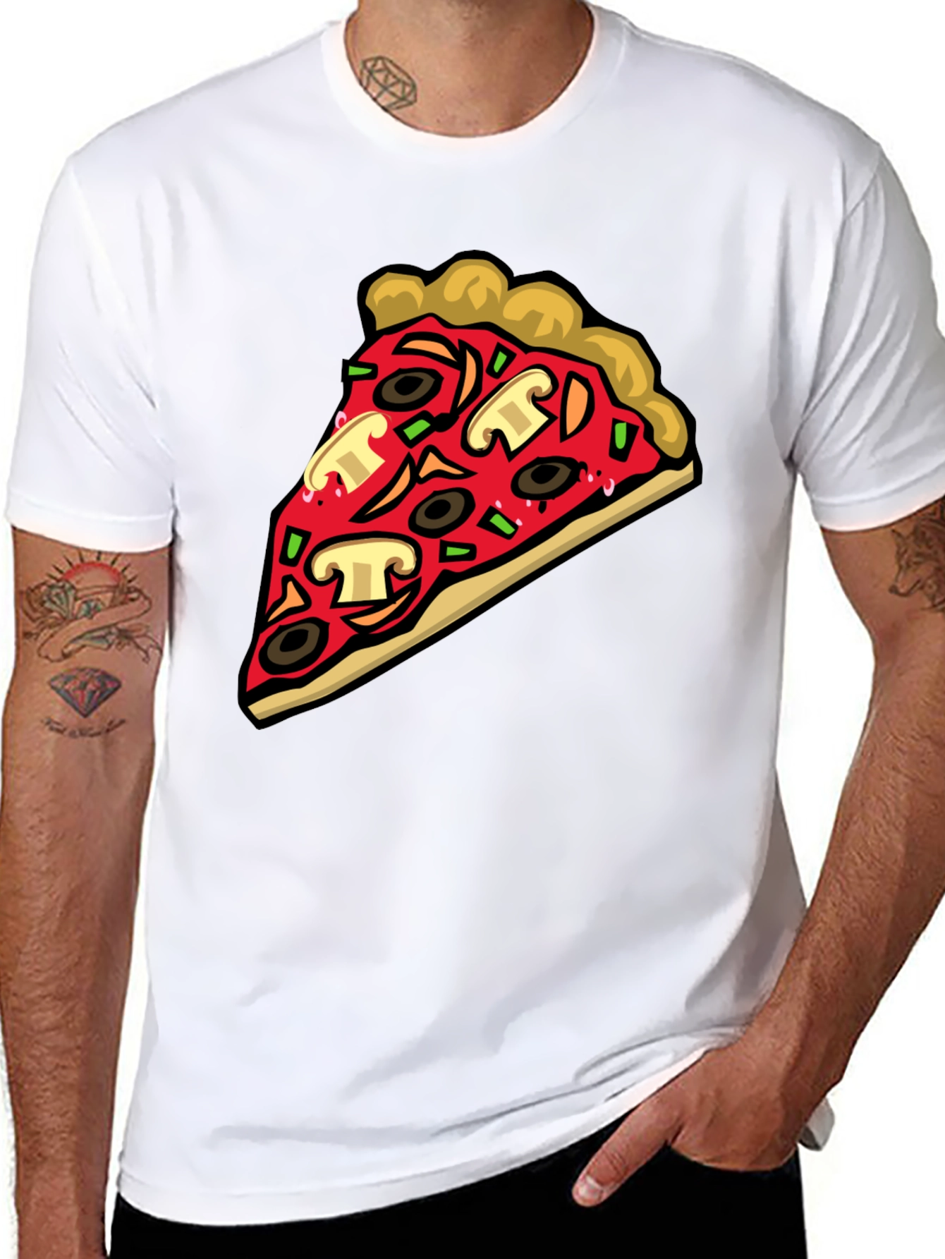 Pizza Slice Graphic Tee - Black Cotton T-Shirt