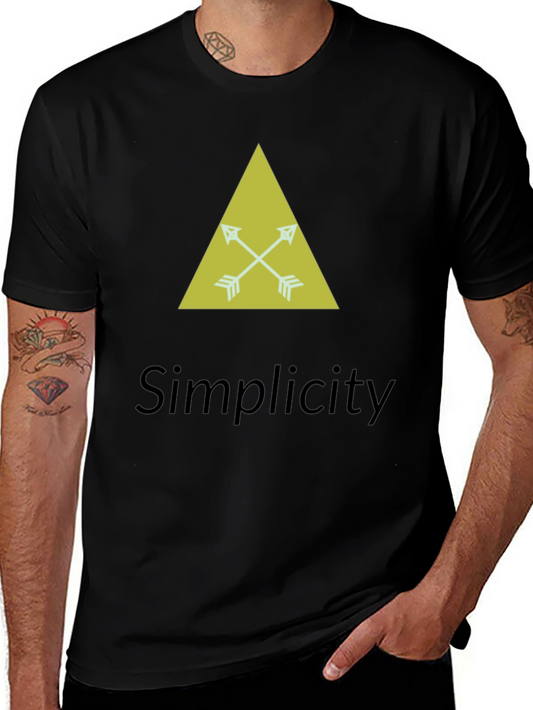 Simplicity Arrow Triangle Graphic Tee - Black Cotton Casual Shirt