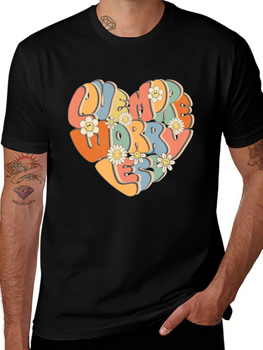 Retro Flower Heart Graphic T-Shirt - Worry Less
