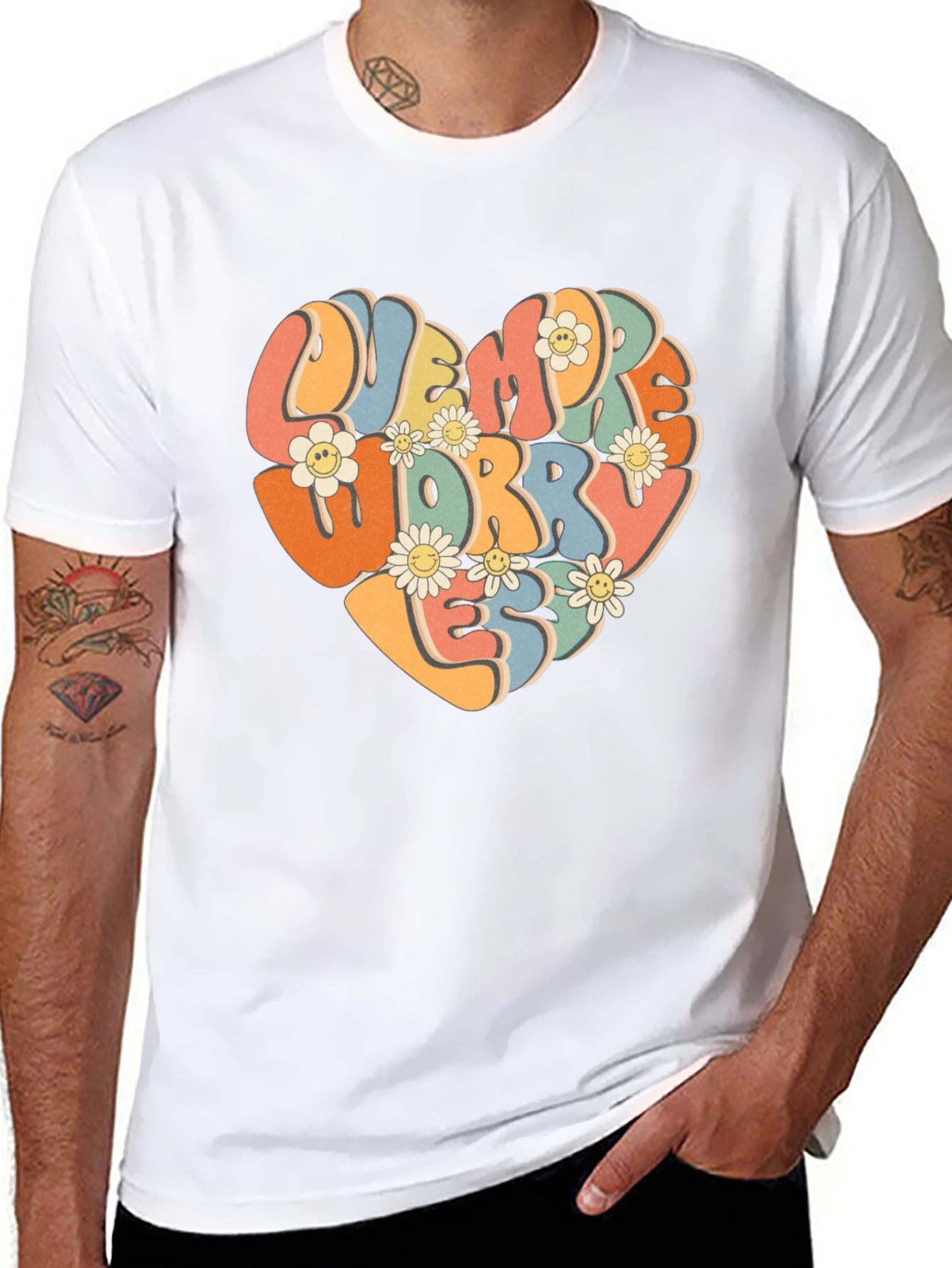 Retro Flower Heart Graphic T-Shirt - Worry Less