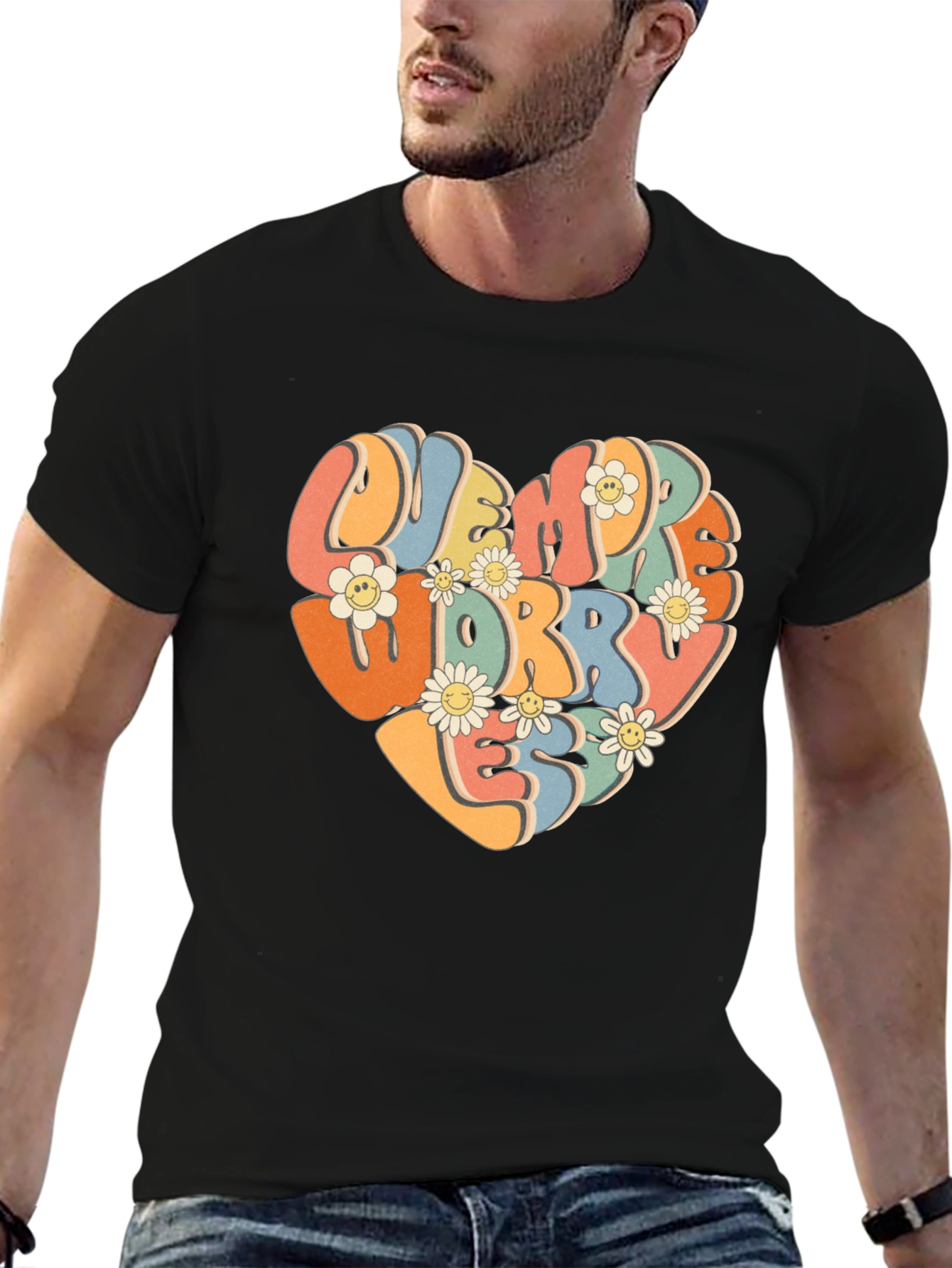 Retro Flower Heart Graphic T-Shirt - Worry Less