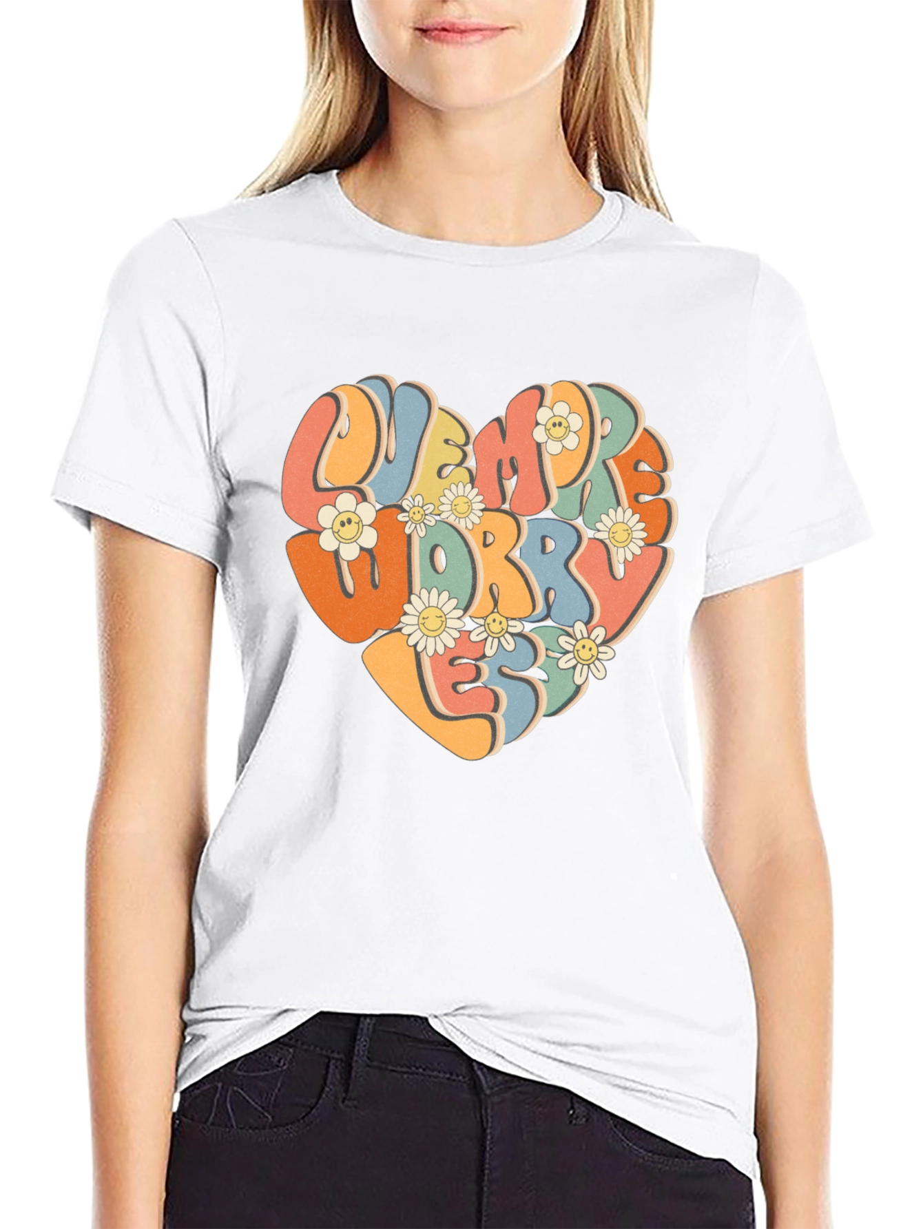 Retro Flower Heart Graphic T-Shirt - Worry Less