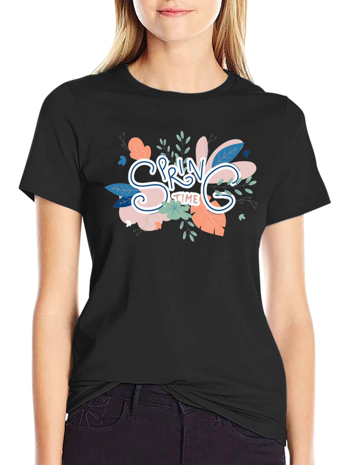 Spring Time Graphic Black Tee