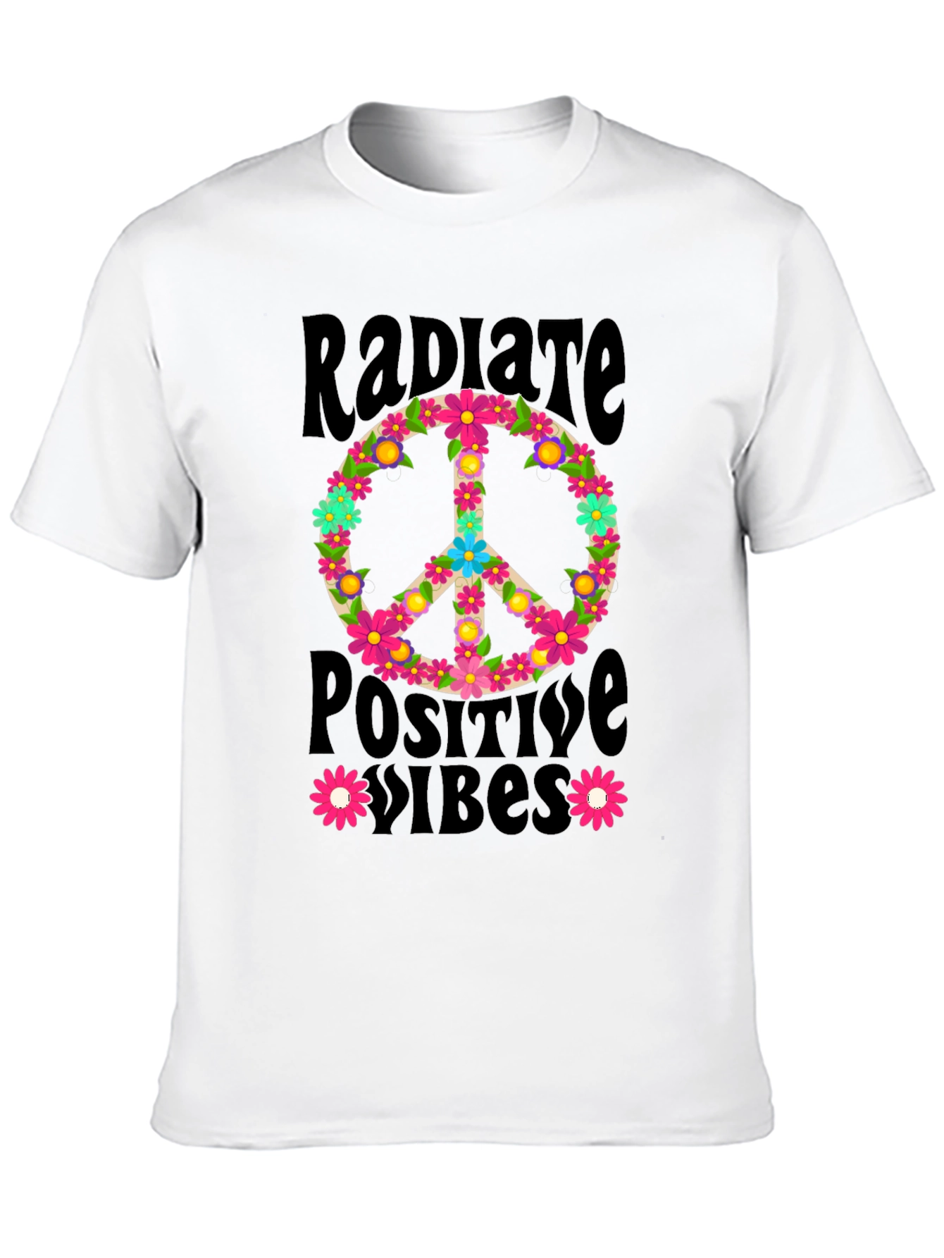 Radiate Positive Vibes Floral Peace Sign Graphic Tee