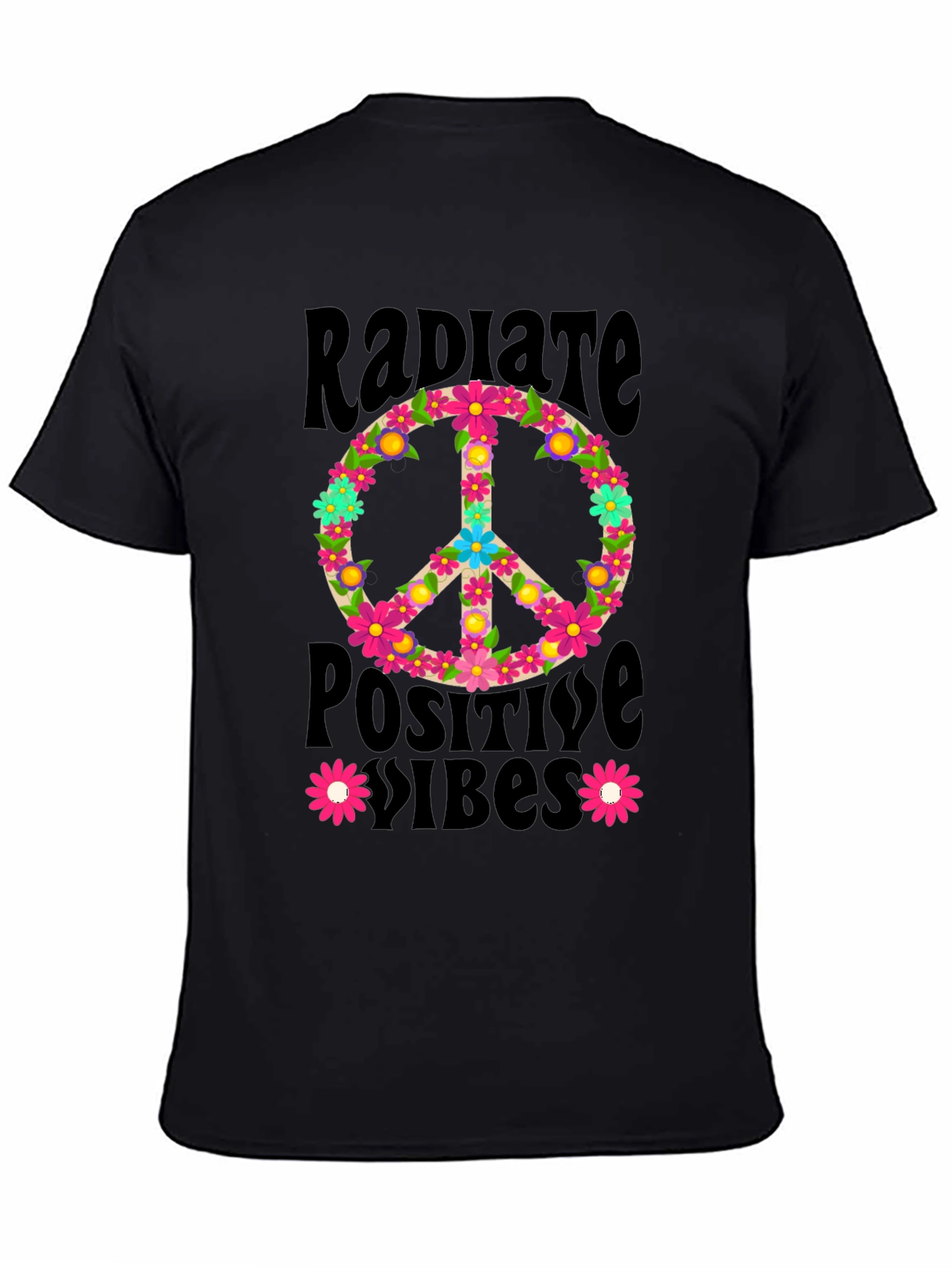Radiate Positive Vibes Floral Peace Sign Graphic Tee