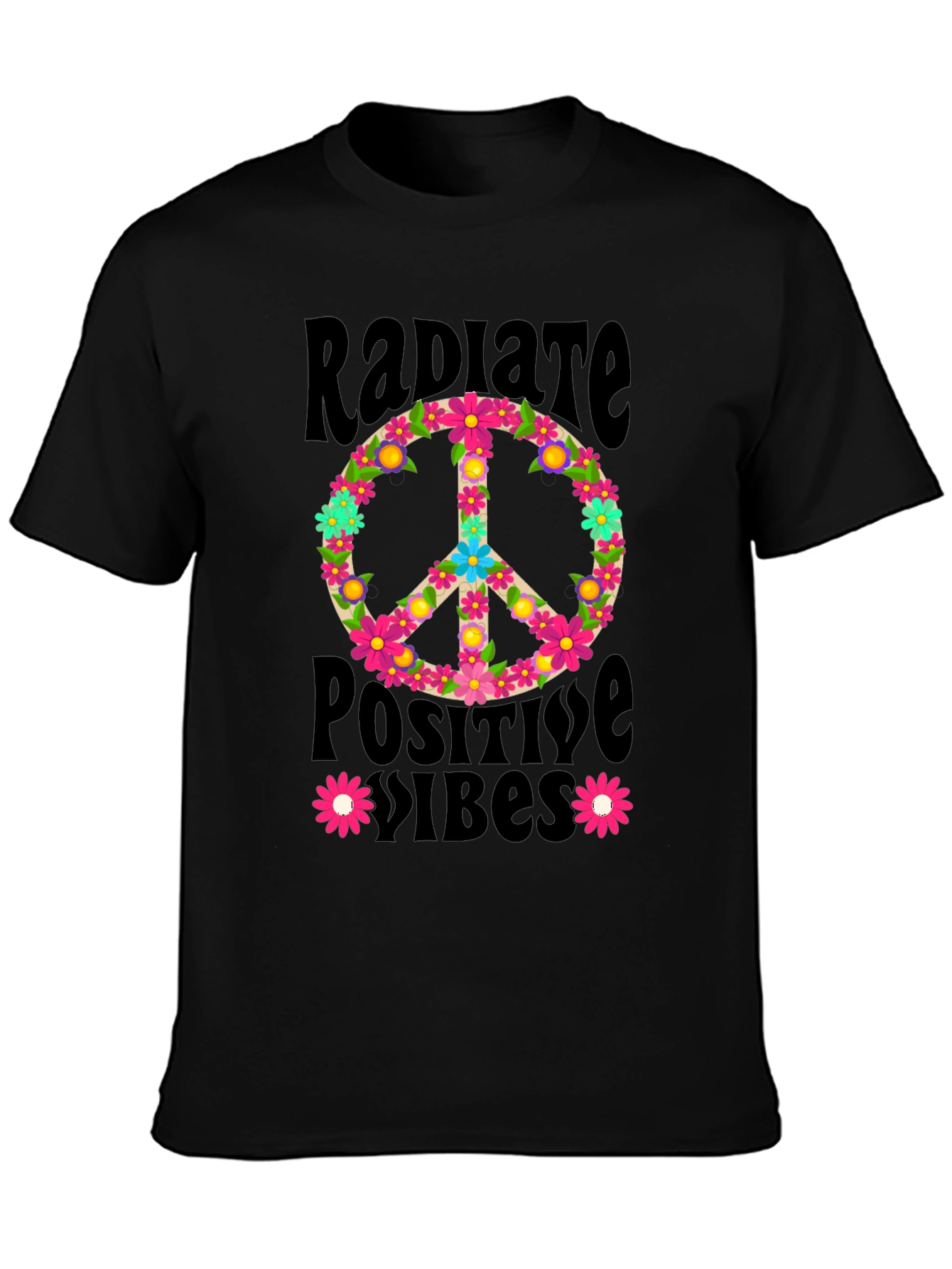 Radiate Positive Vibes Floral Peace Sign Graphic Tee