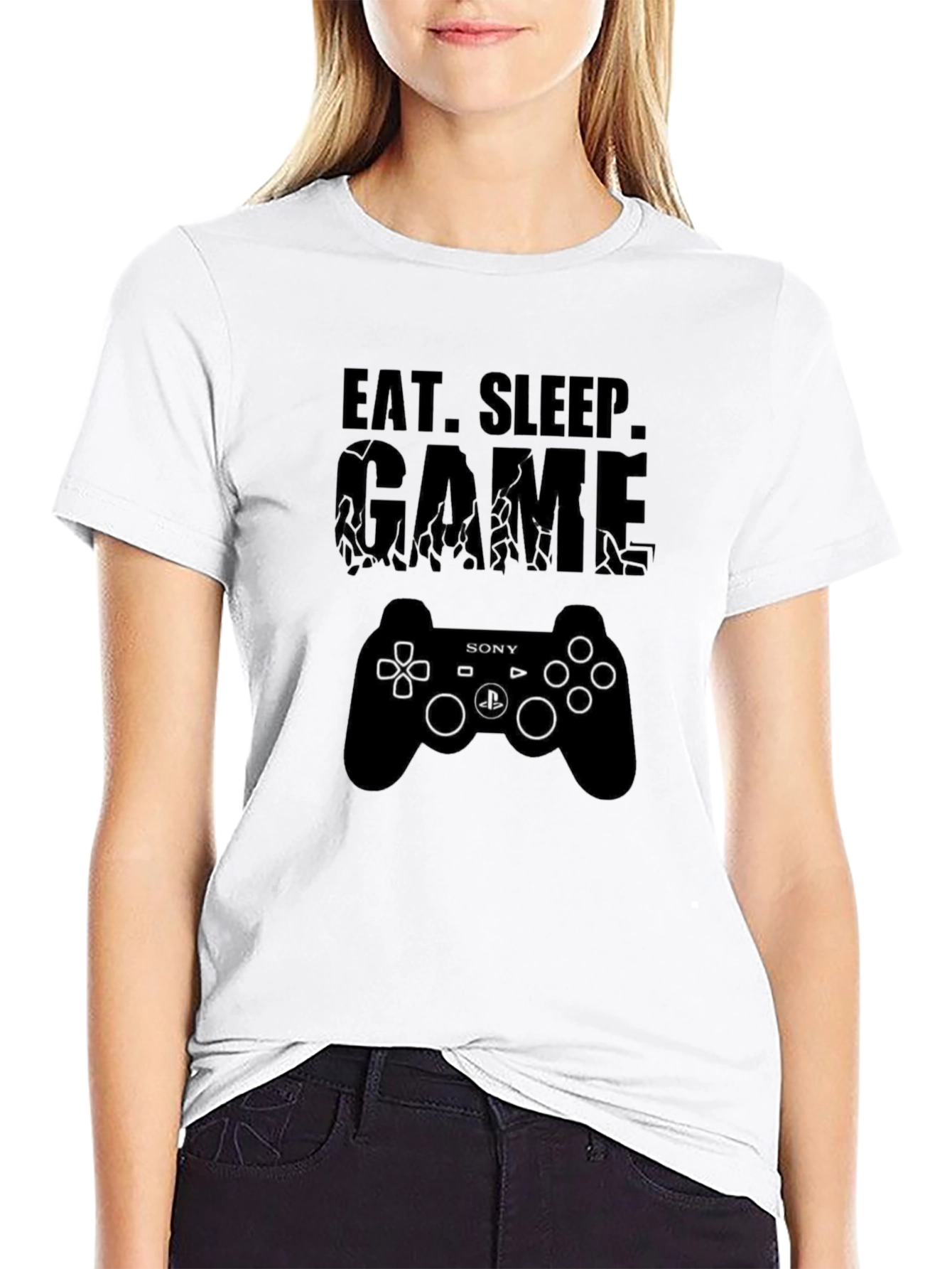 Eat Sleep Game Black T-Shirt PlayStation Gamer