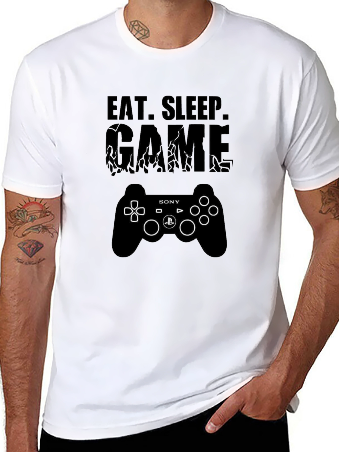 Eat Sleep Game Black T-Shirt PlayStation Gamer