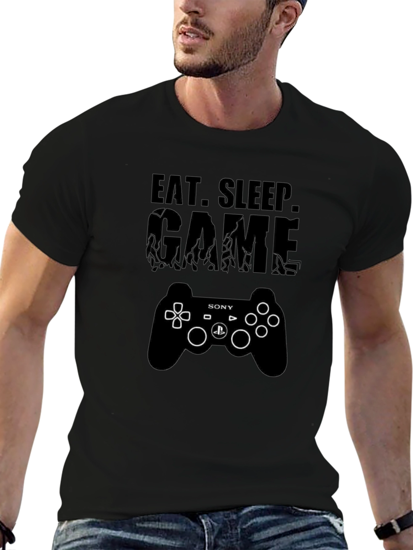 Eat Sleep Game Black T-Shirt PlayStation Gamer
