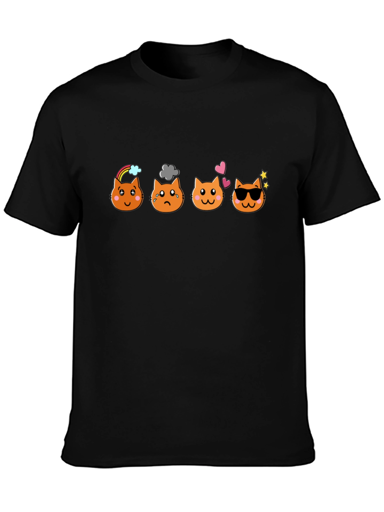 Emoji Cat Moods Black T-Shirt
