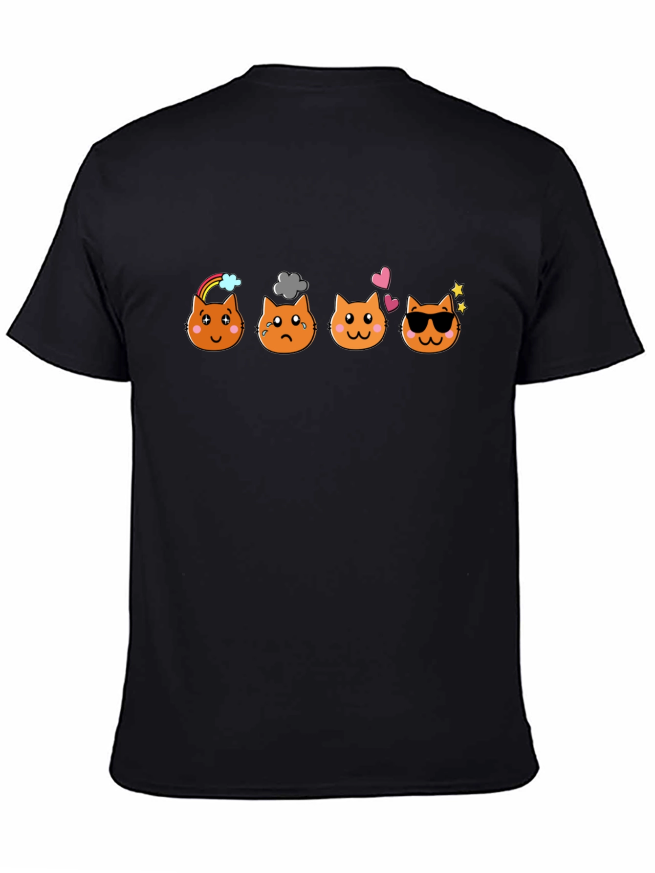 Emoji Cat Moods Black T-Shirt