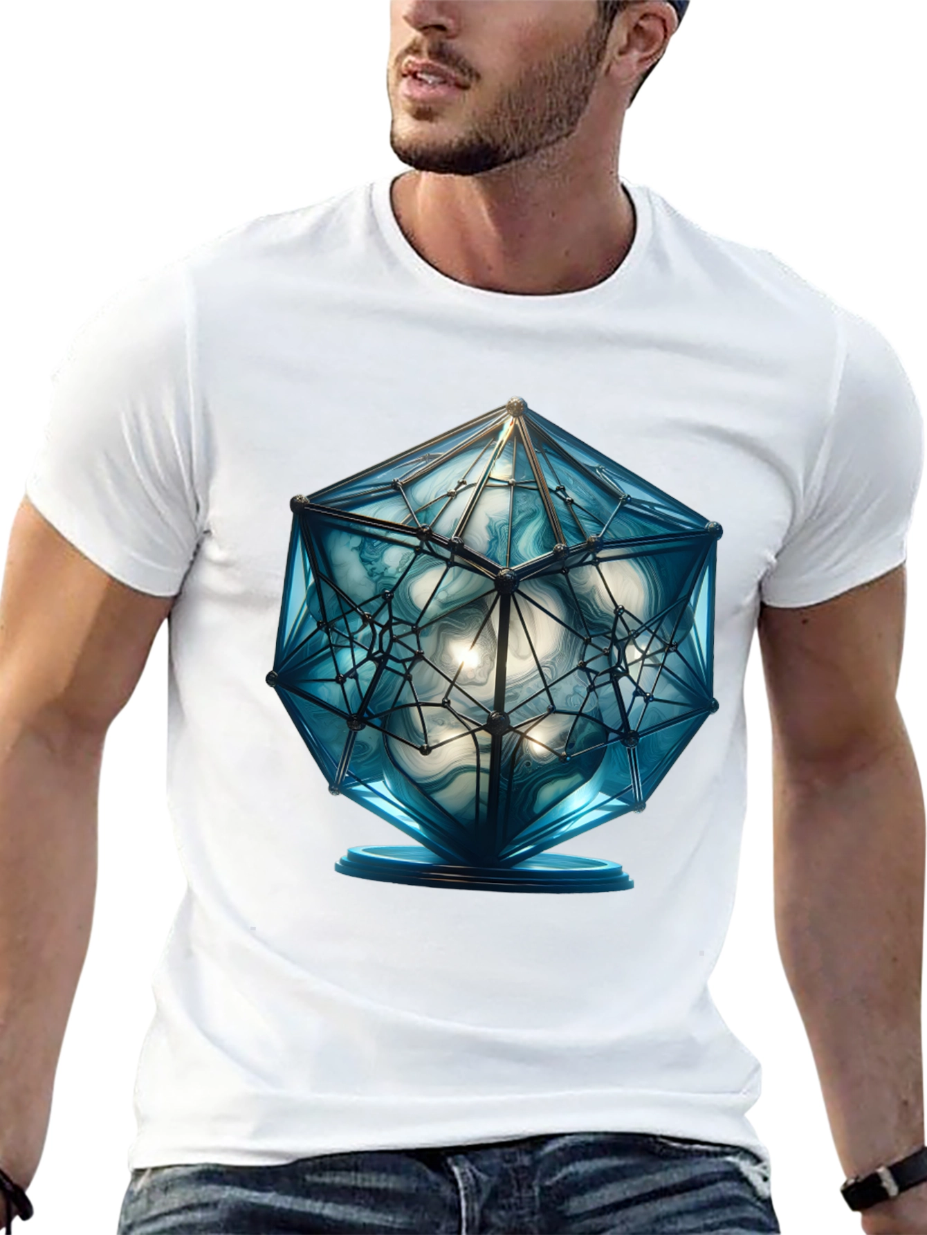 Geometric Blue Orb Graphic Tee