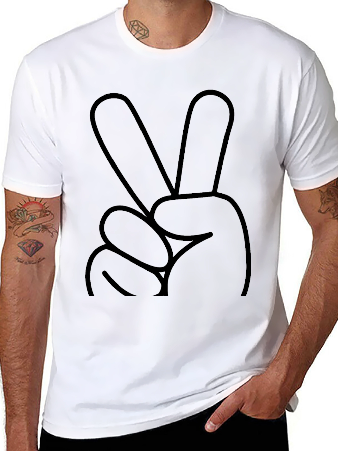Peace Sign Graphic Tee - Mens Casual Black T-Shirt