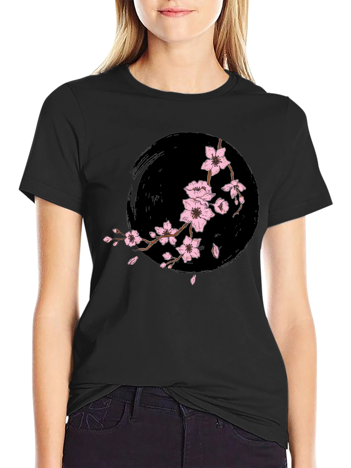 Blossom Branch Graphic Black T-Shirt