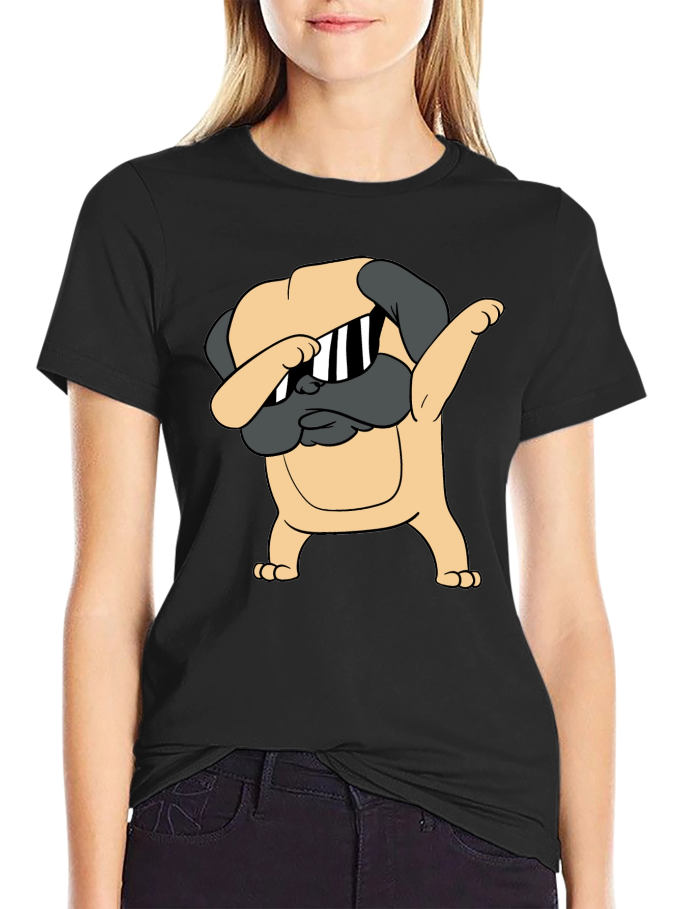 Dabbing Pug Graphic Tee - Trendy Black T-Shirt
