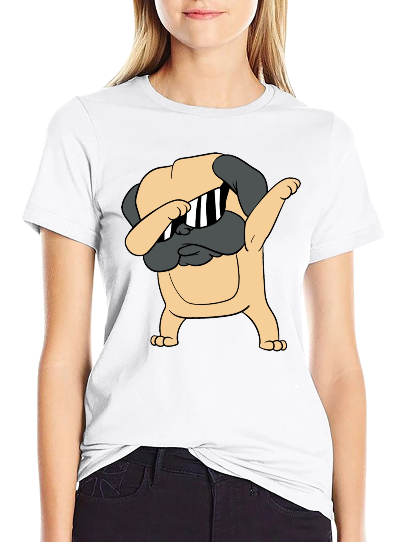 Dabbing Pug Graphic Tee - Trendy Black T-Shirt