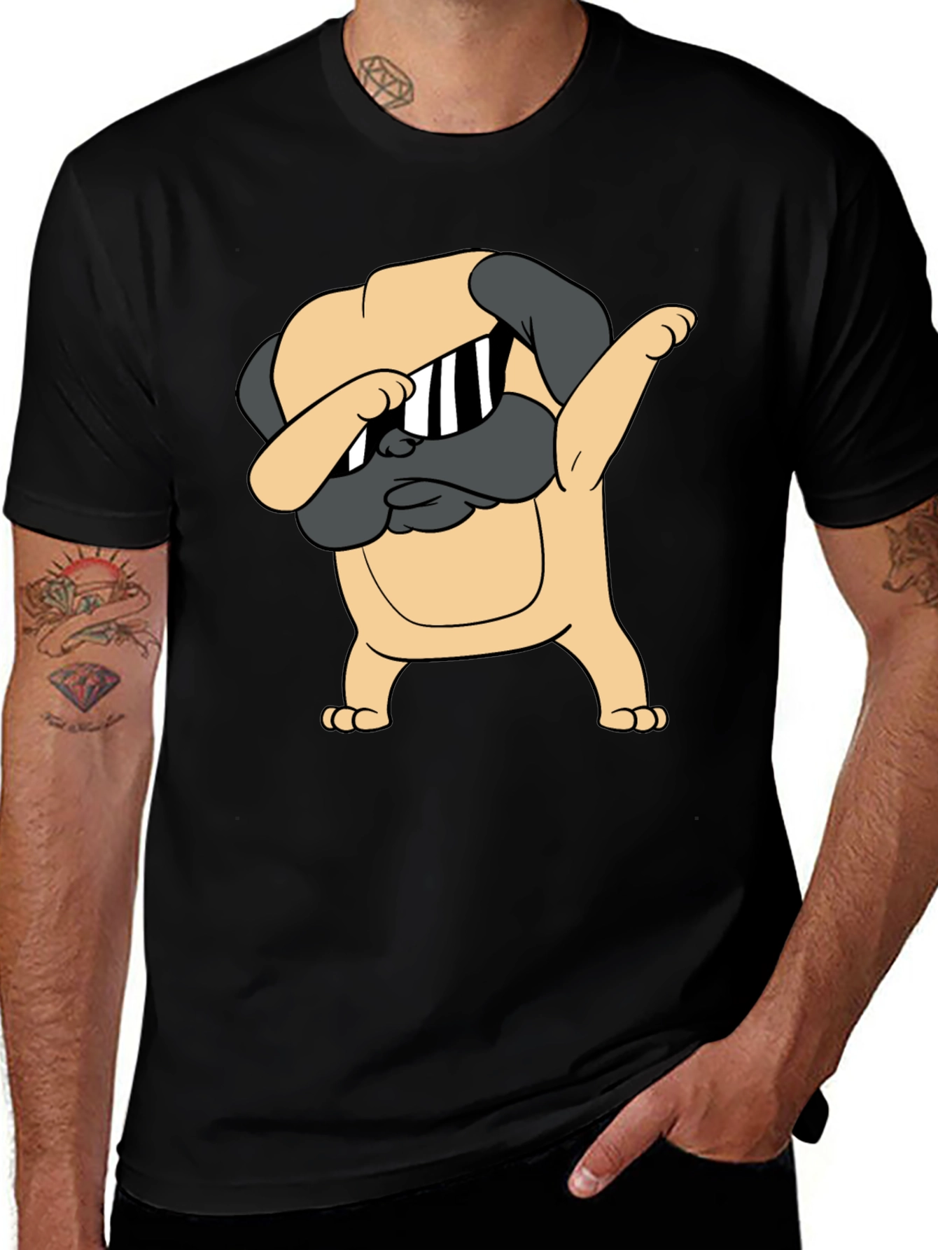 Dabbing Pug Graphic Tee - Trendy Black T-Shirt