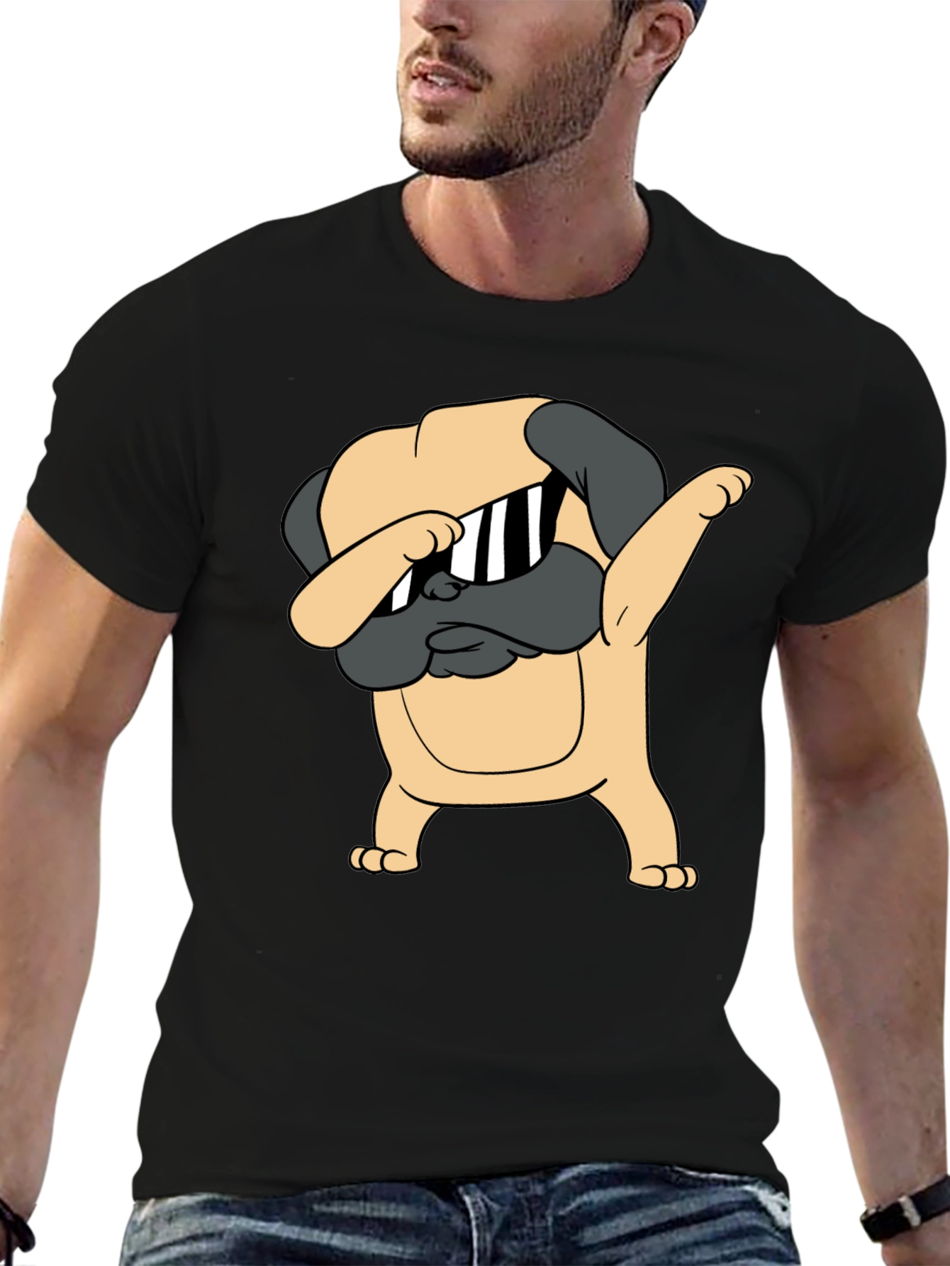 Dabbing Pug Graphic Tee - Trendy Black T-Shirt