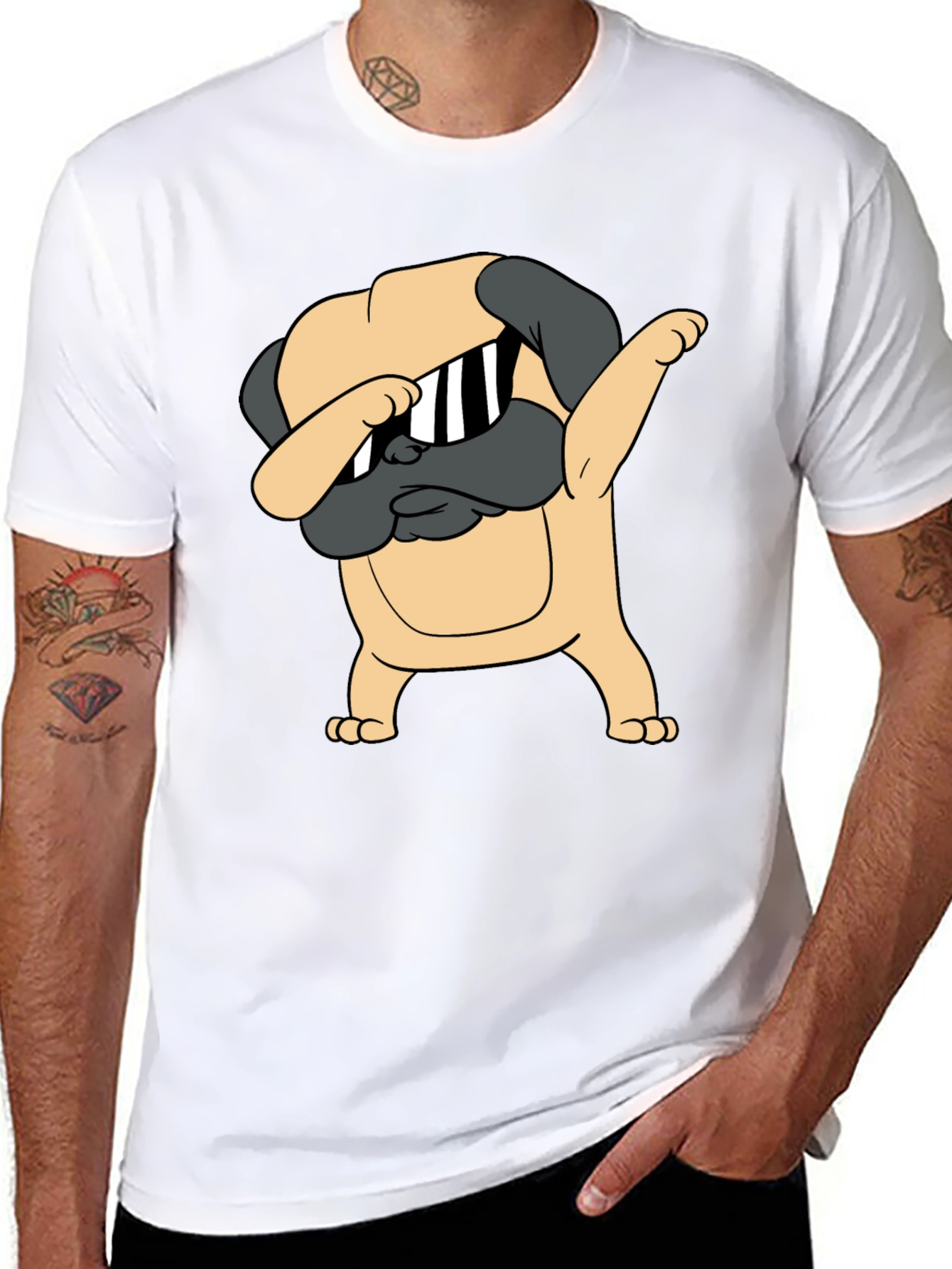 Dabbing Pug Graphic Tee - Trendy Black T-Shirt