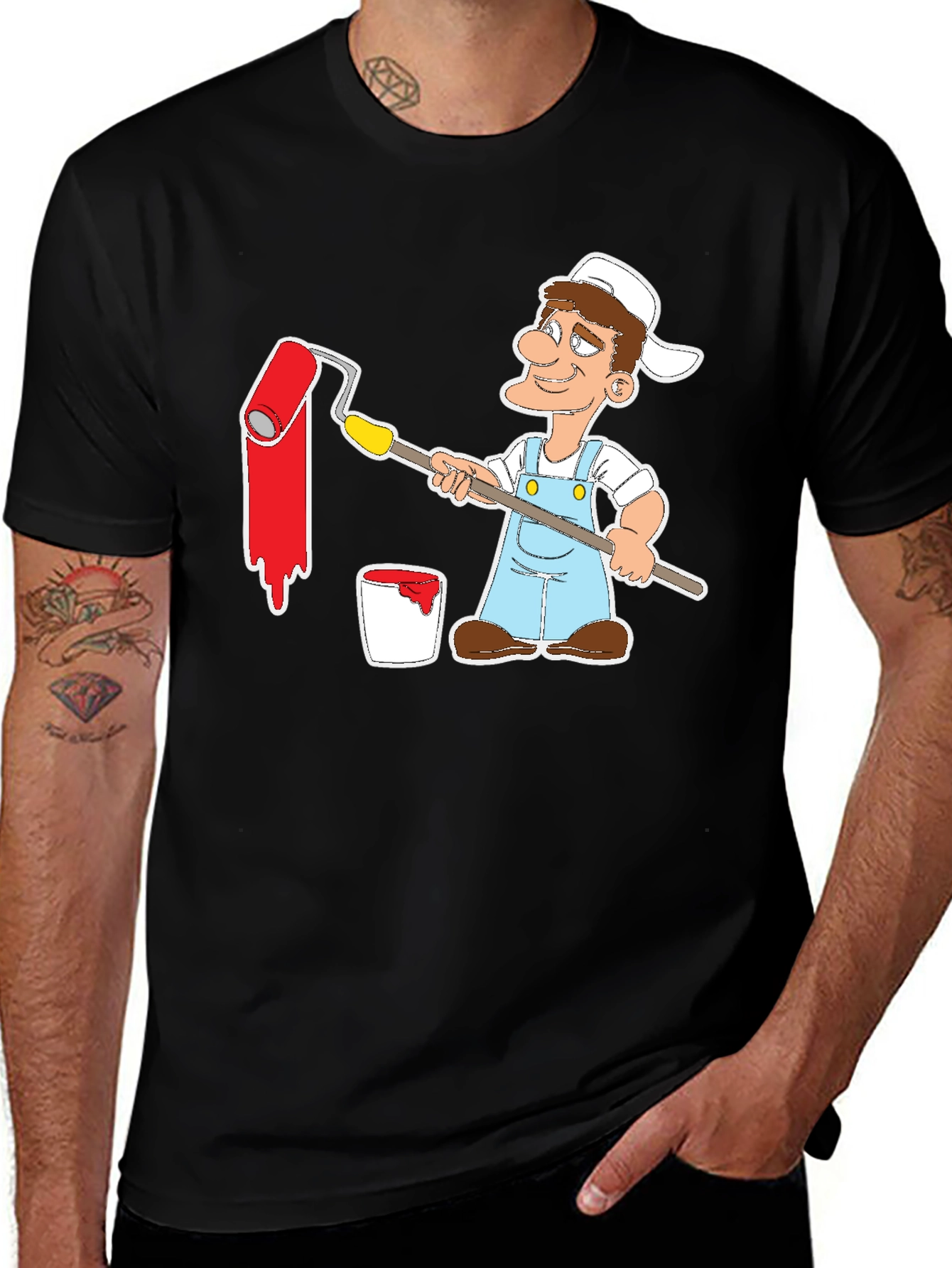 Painter Cartoon Graphic Tee - Black