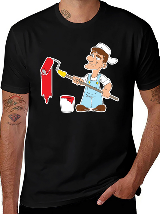Painter Cartoon Graphic Tee - Black