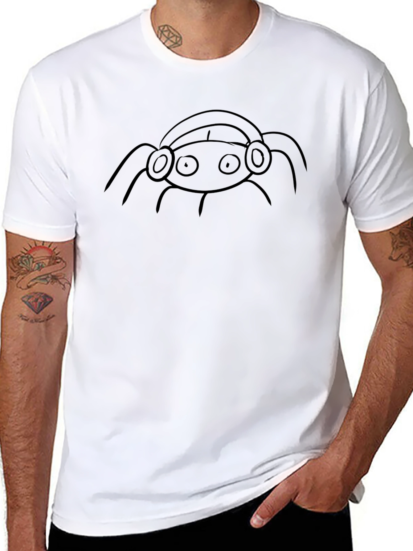 Spider DJ Black T-Shirt - Quirky Graphic Tee